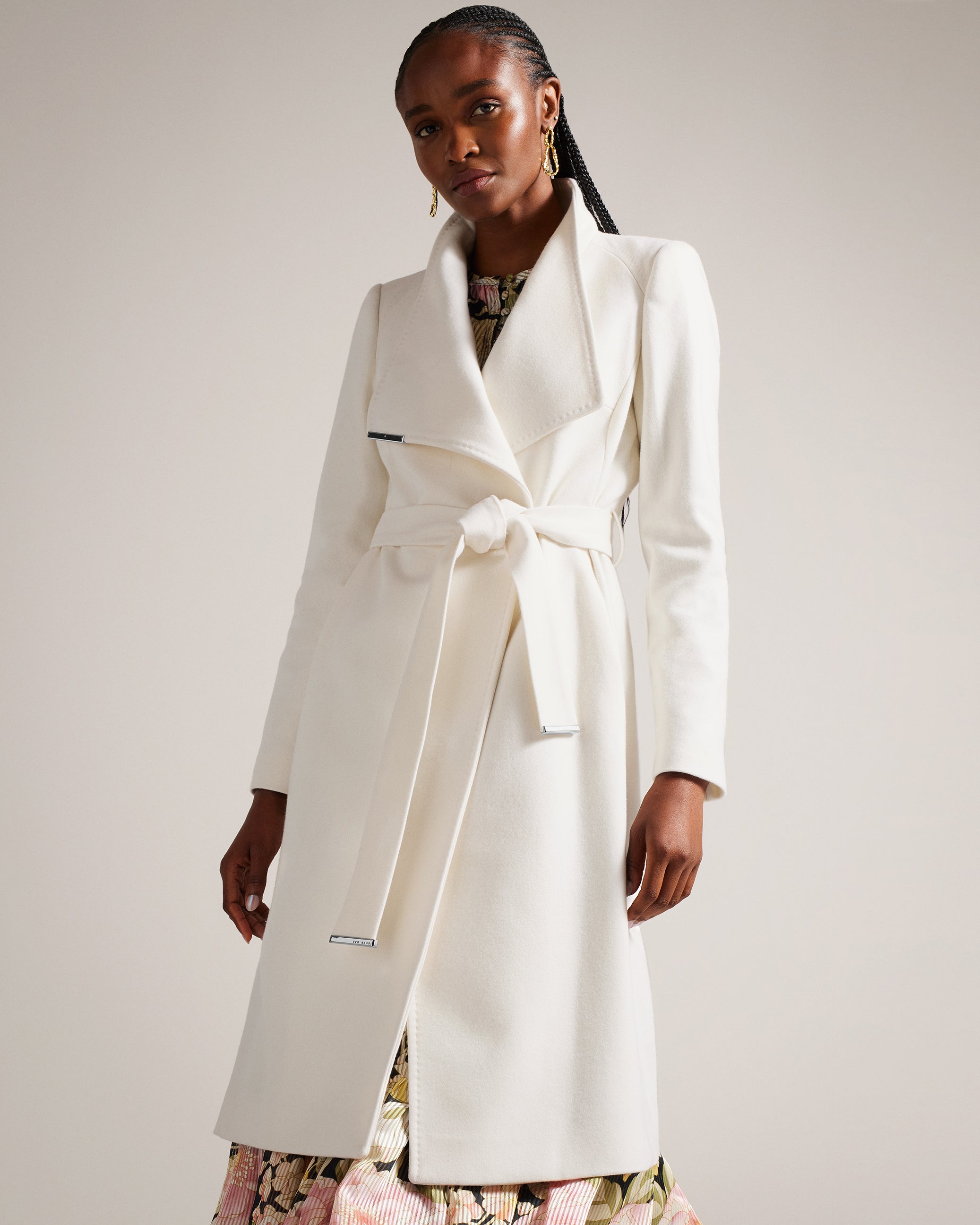 Shop Rose Midi Length Belted Wool Wrap Coat Ivory for Women Online