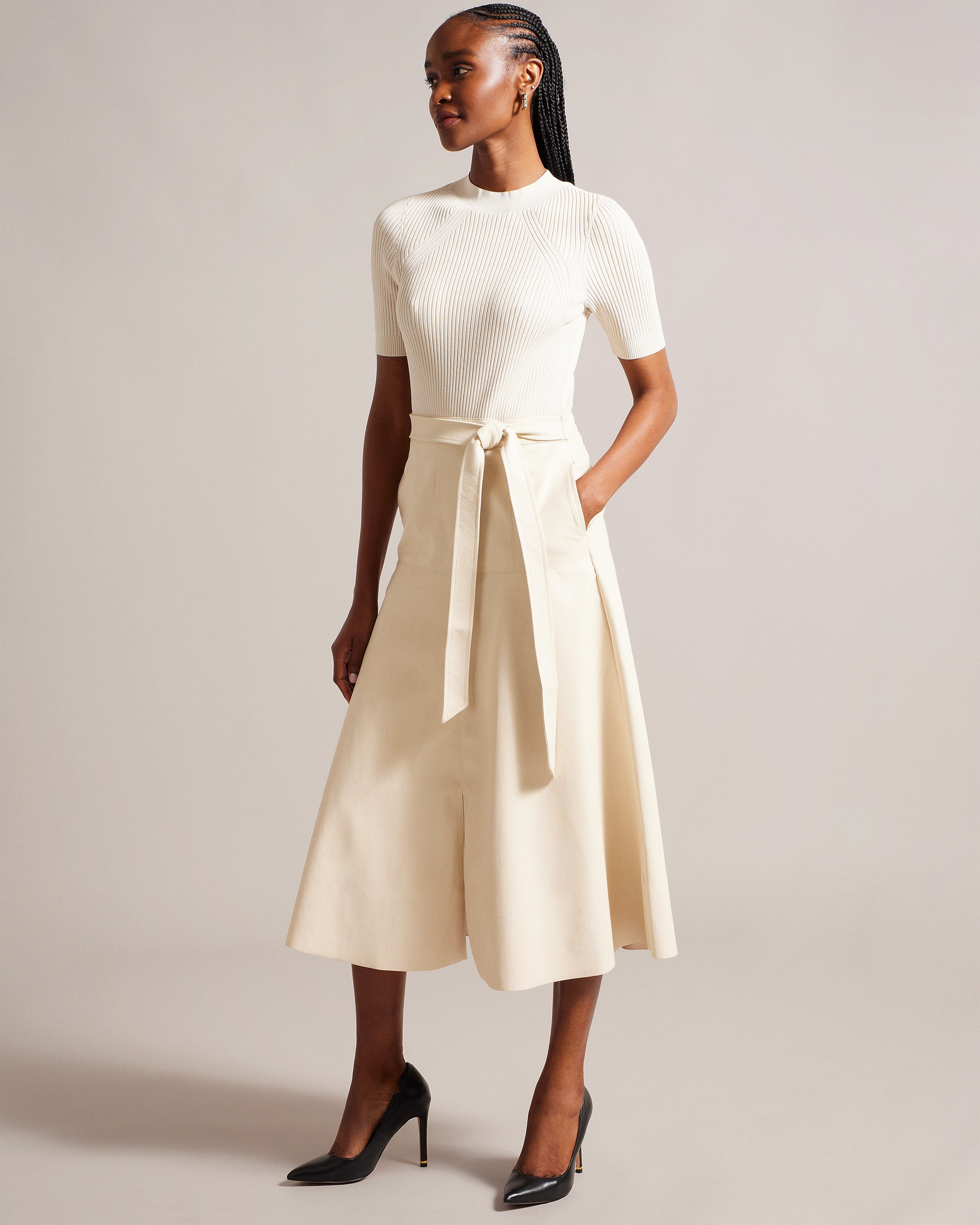 Shop Matiar Knit And Faux Leather Midi Dress Ivory for Women Online | Ted Baker Kuwait Shop Matiar Knit And Faux Leather Midi Dress Ivory for Women Online | Ted Baker Kuwait
