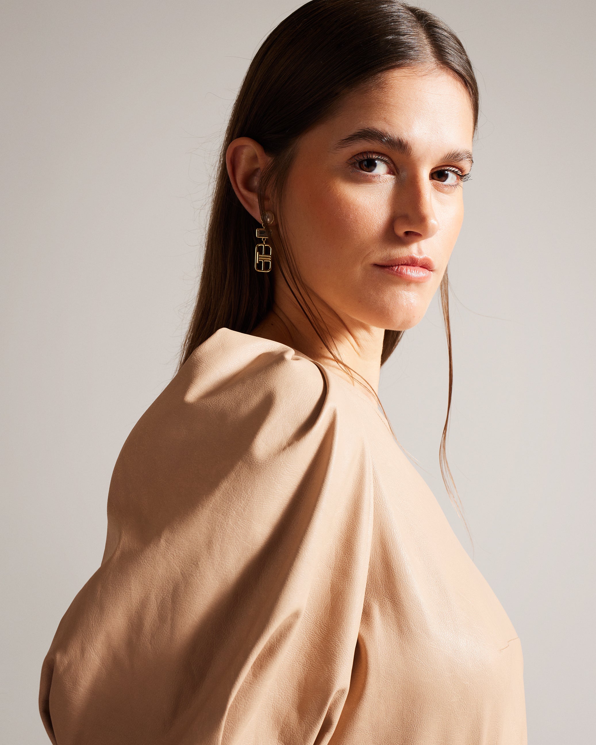 Shop Palowma Puff Sleeve Midi Dress With Belt Camel for Women Online | Ted  Baker Kuwait