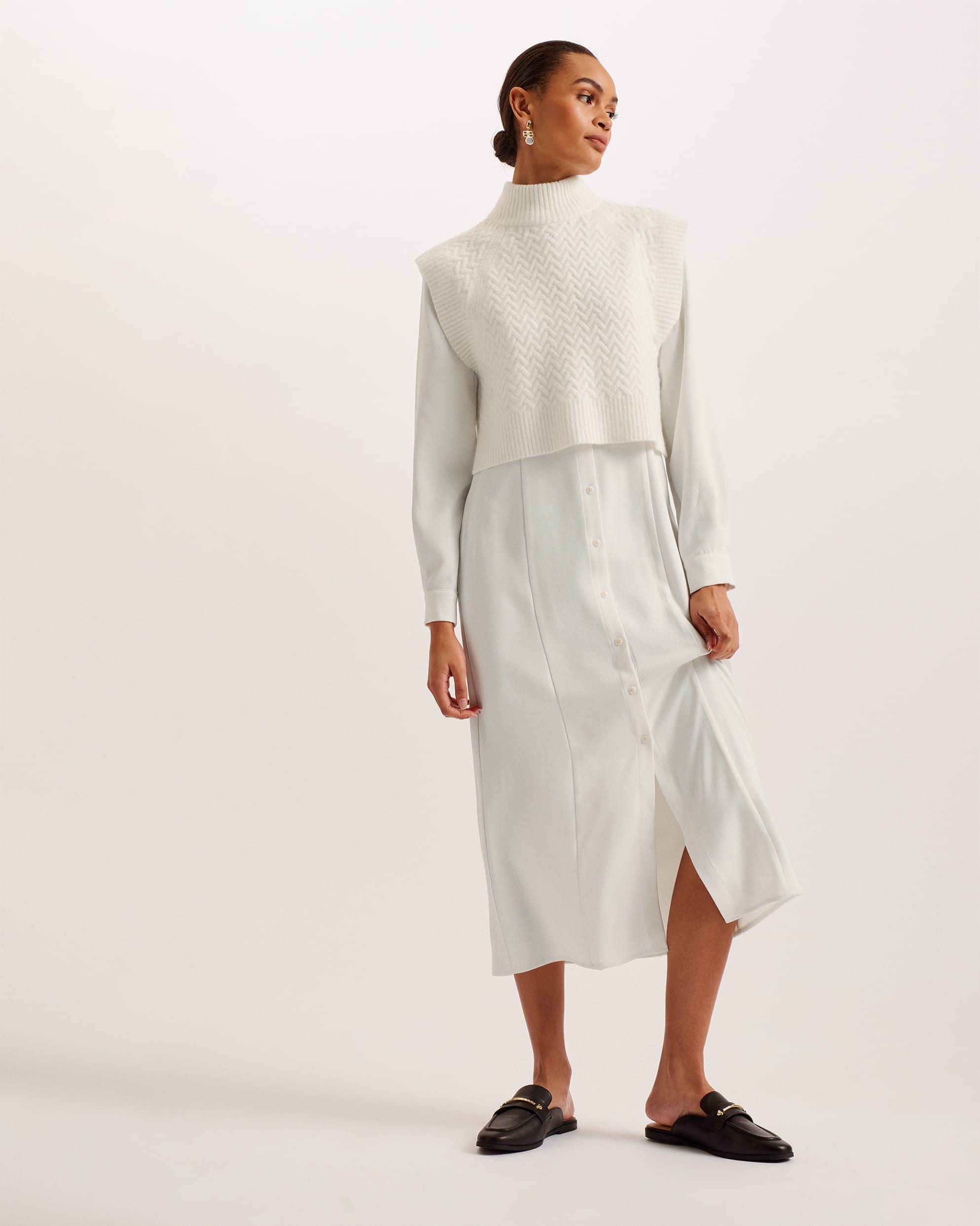 Shop Elsiiey Shirt Dress With Sleeveless Knit Layer Ivory for Women Online  | Ted Baker Kuwait