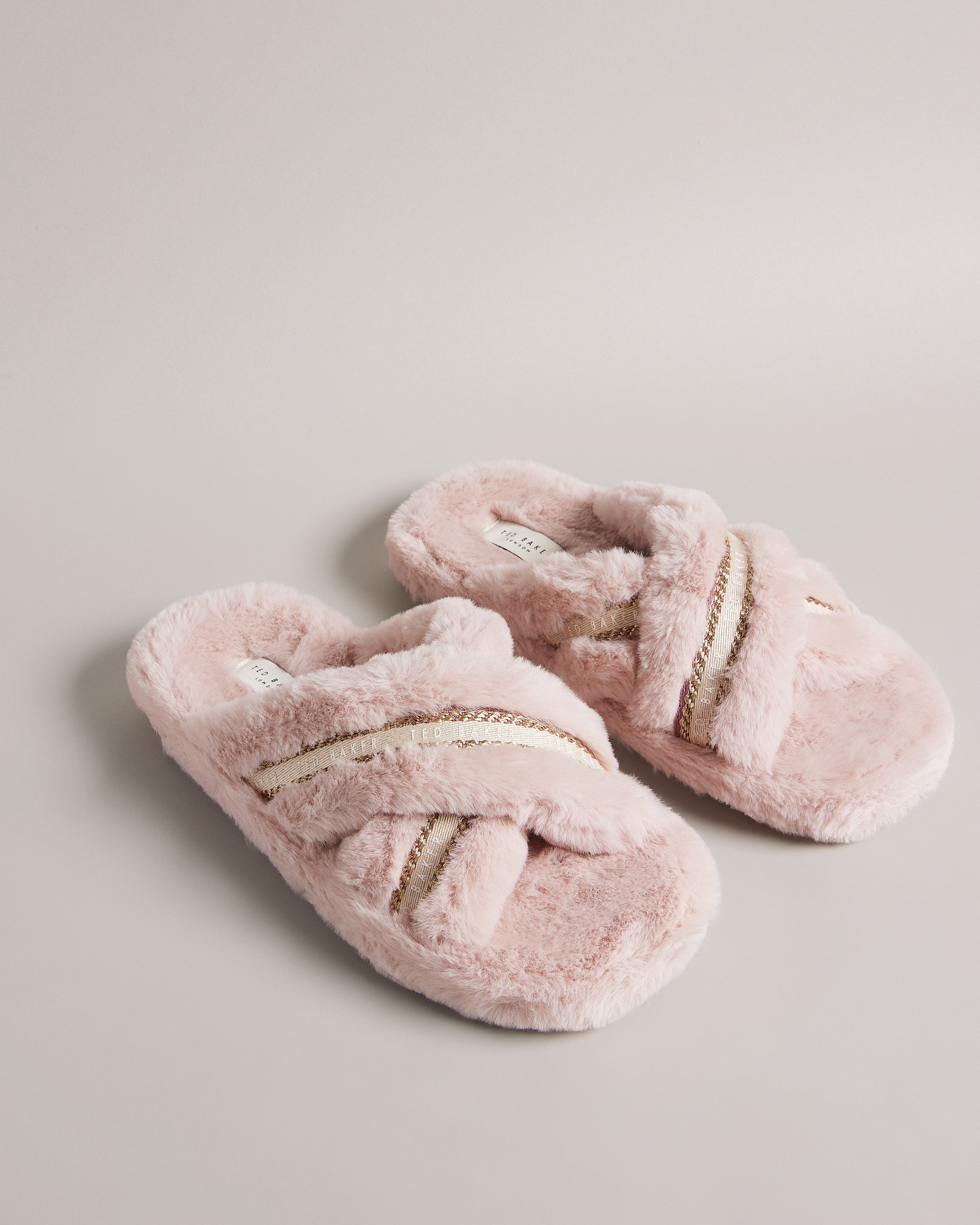 Topply Faux Fur Crossover Slippers Shoes Dusky-Pink