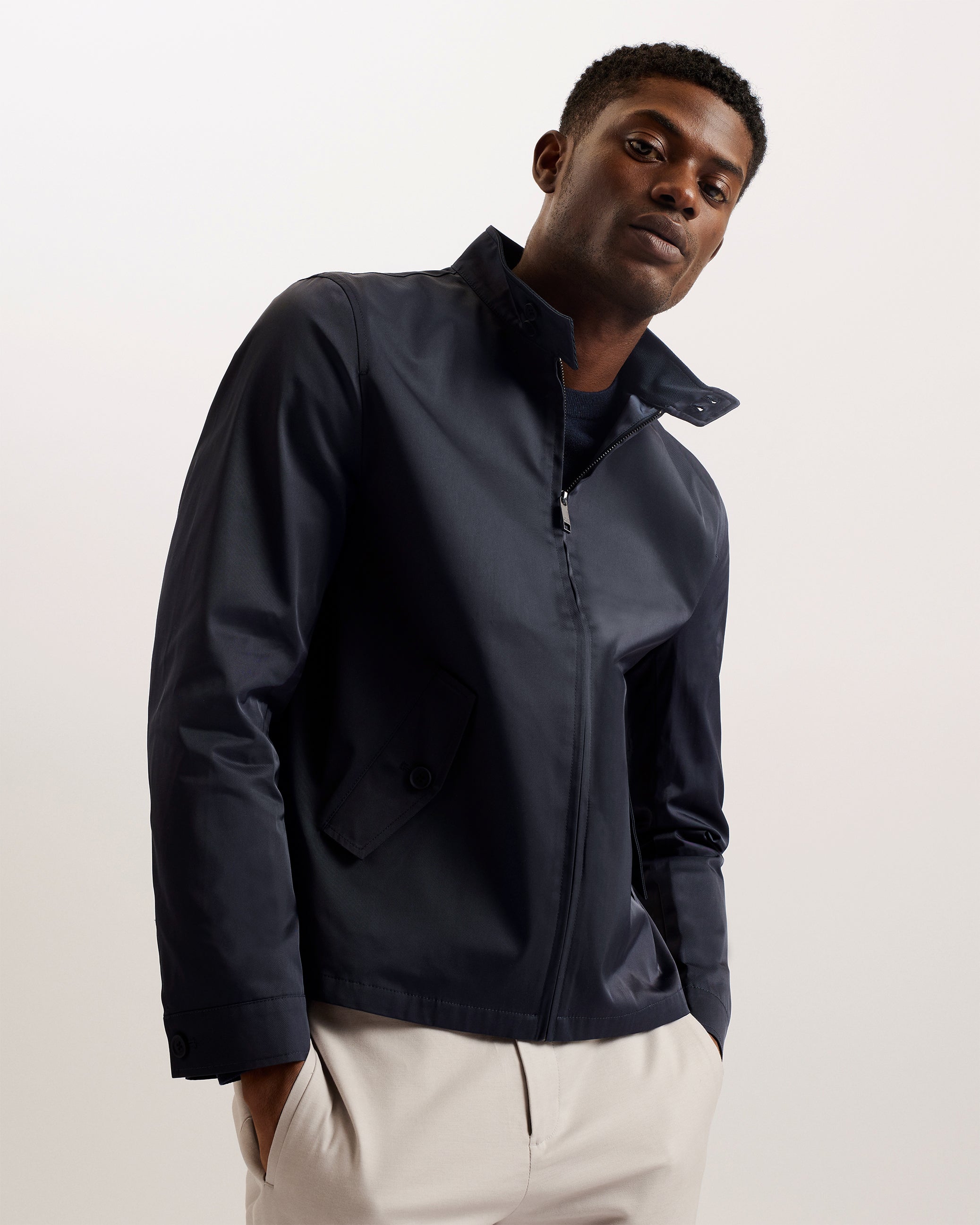 Shop Lehurst Funnel Neck Harrington Jacket Navy for Men Online