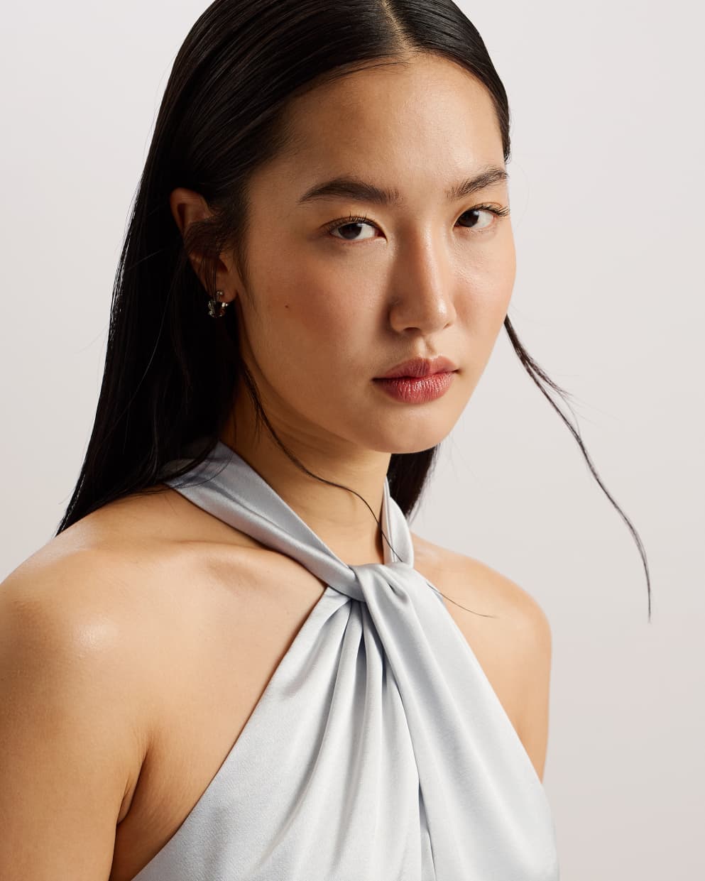 Shop Masae Twist Neck Satin Asymmetric Midi Dress Lt-Grey for Women Online  | Ted Baker Kuwait