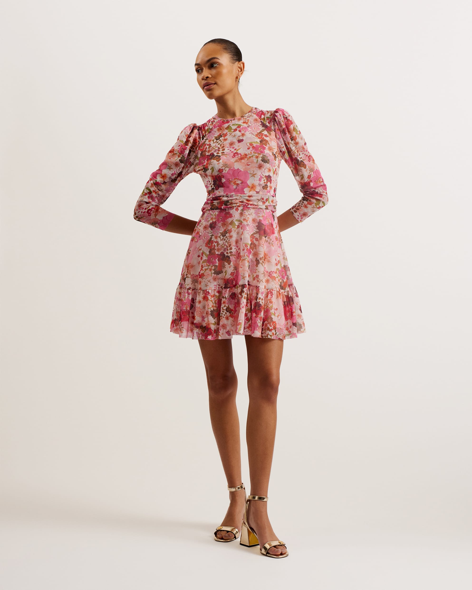 ted baker mesh dress Shop Mildrd Floral Gathered Detail Mesh Mini Dress Pink for Women Online