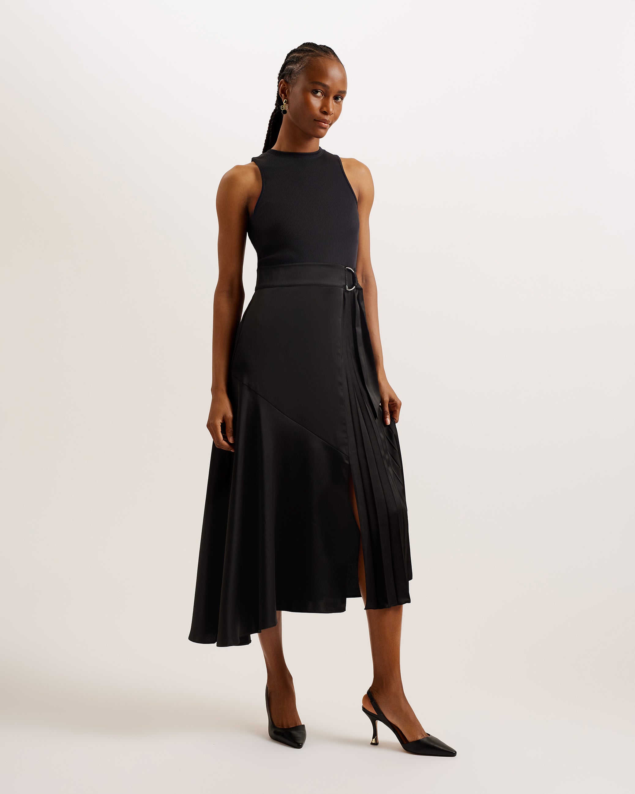 Shop Wiiloww Racer Bodice Dress With Belted Satin Skirt Black for Women  Online