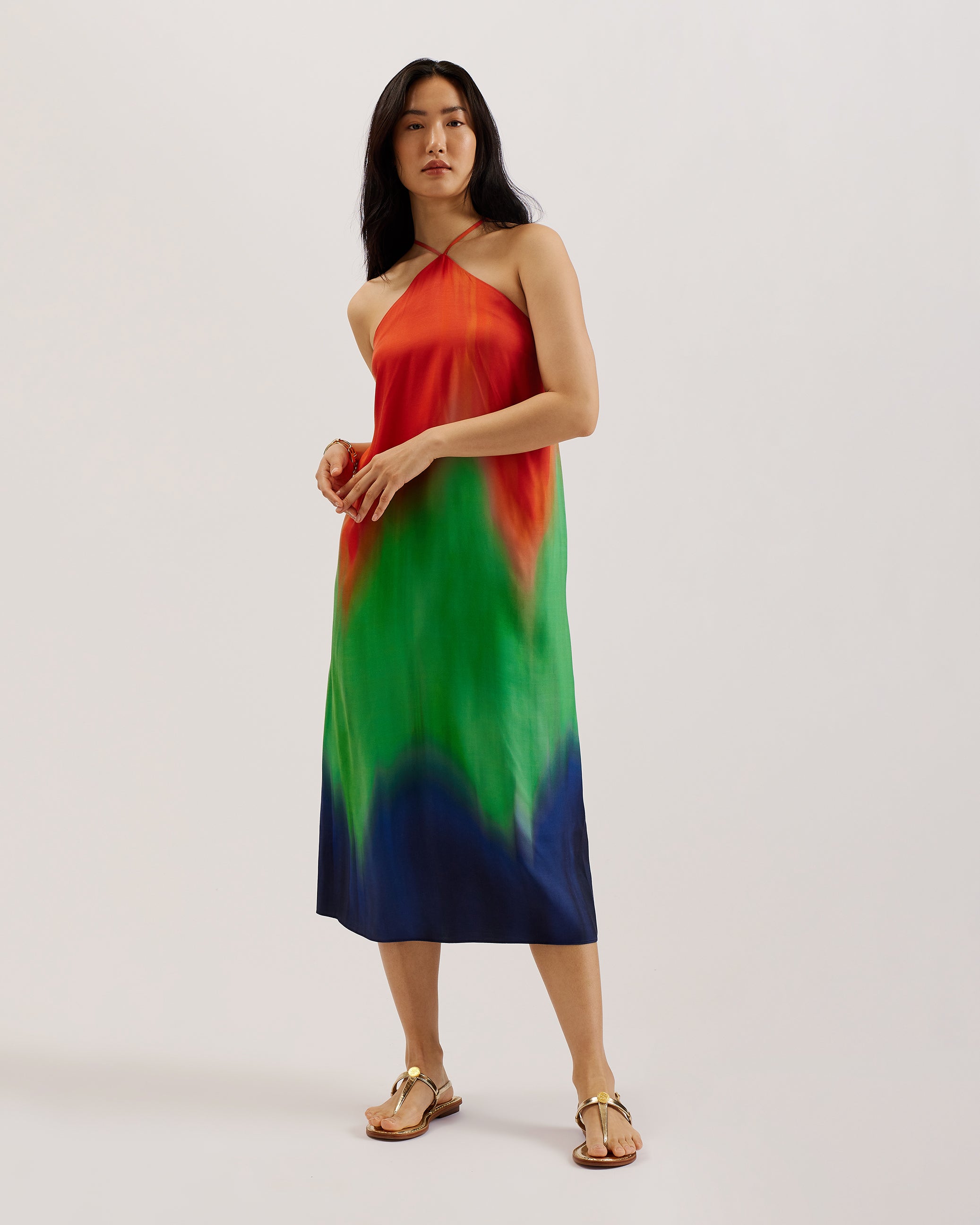 Yugata Printed Halter Neck Midi Dress Multicol Yugata Printed Halter Neck Midi Dress Multicol