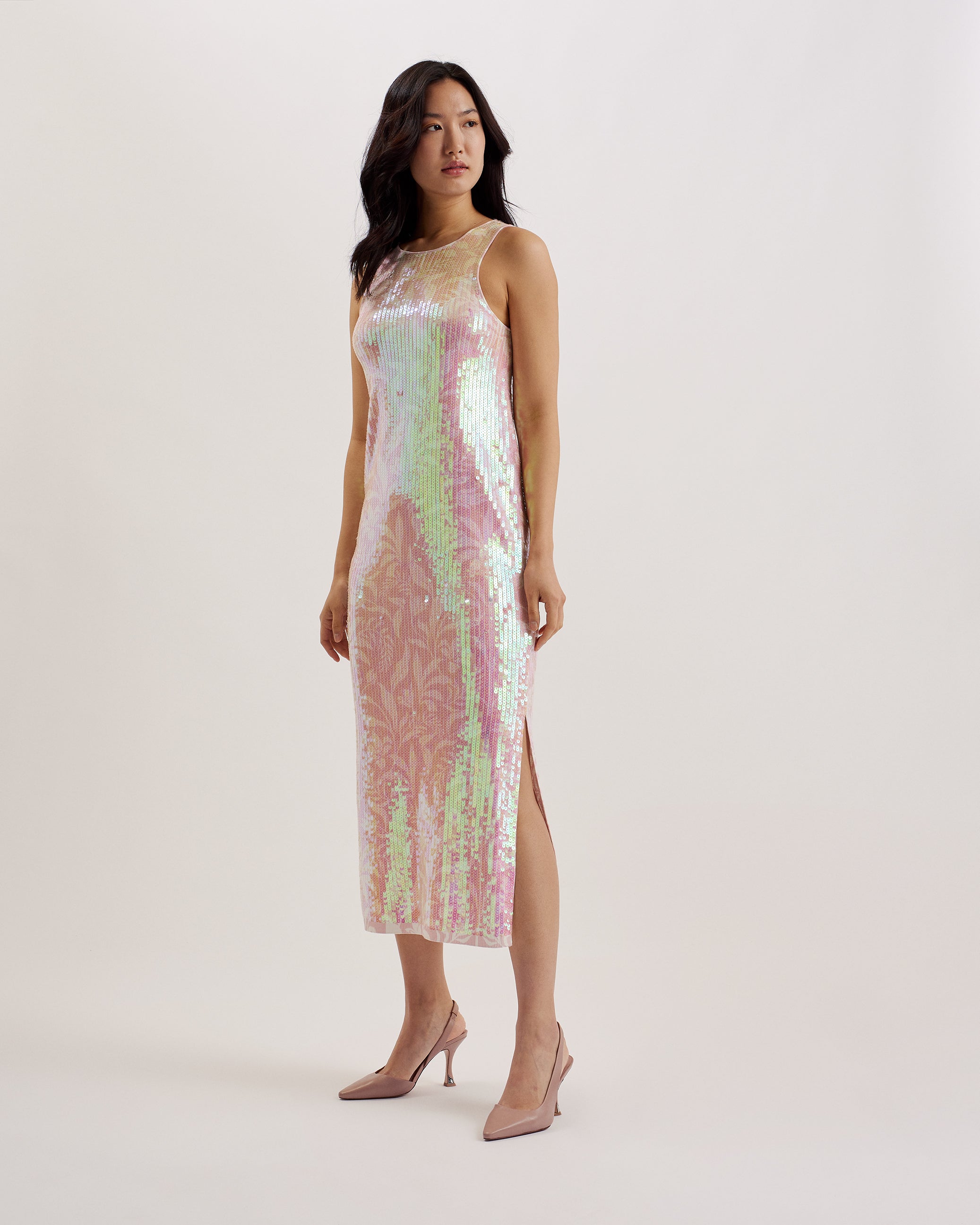Shop Fayhaa Printed Sequin Racer Midi Dress Lt-Pink for Women Online | Ted Baker Kuwait Shop Fayhaa Printed Sequin Racer Midi Dress Lt-Pink for Women Online | Ted Baker Kuwait