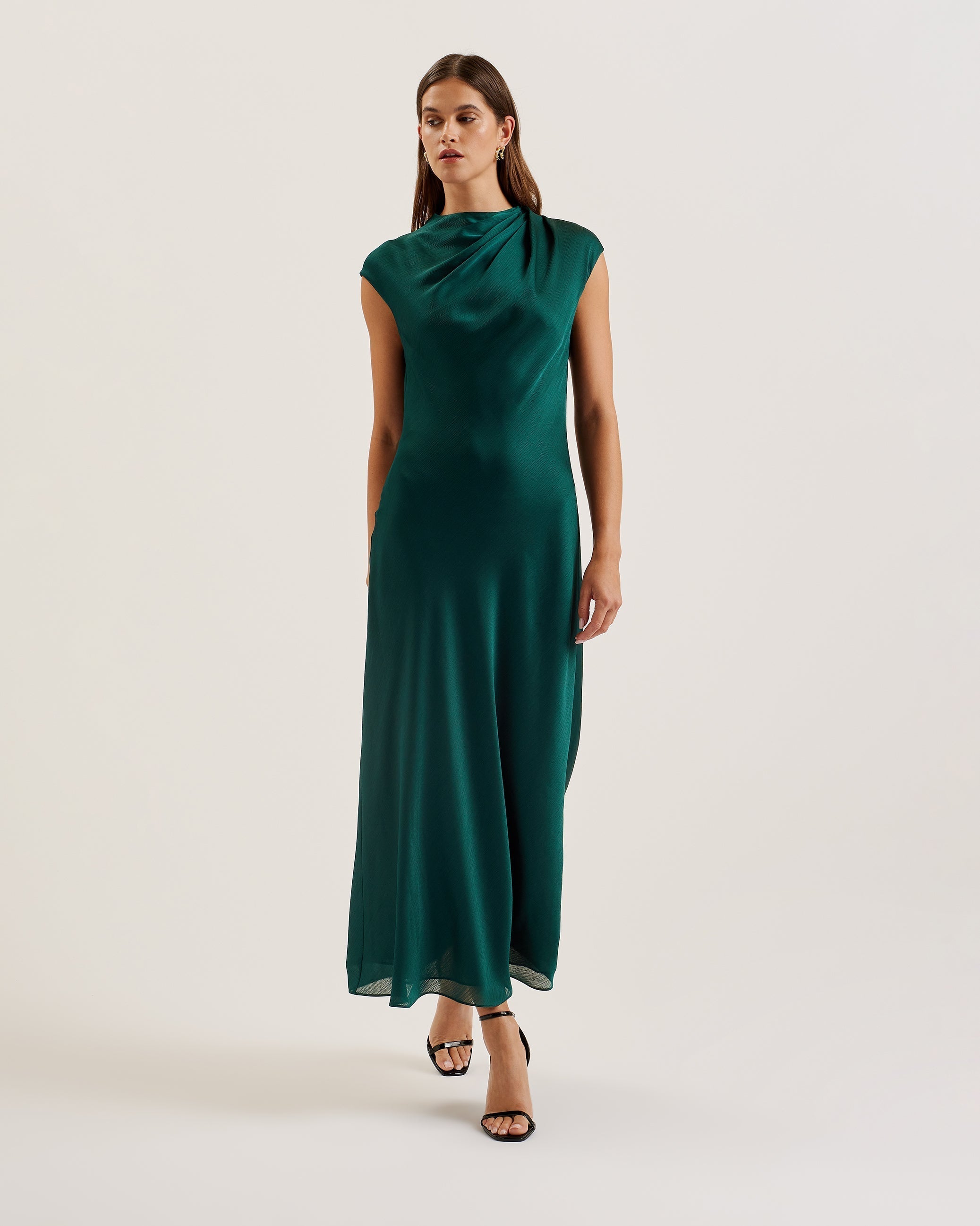 Shop Rimini Draped Neck Detail Midi Dress Dk-Green for Women Online