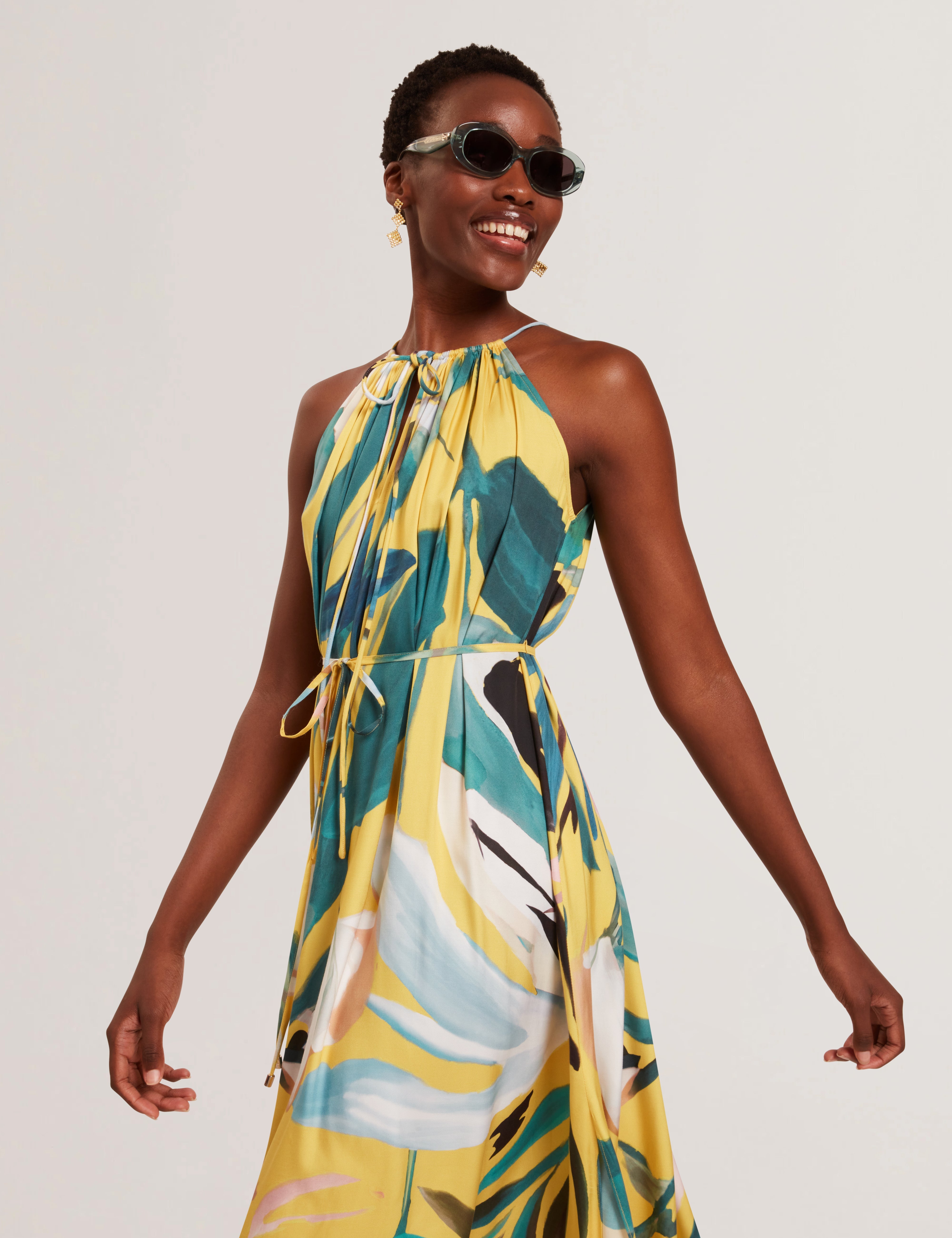 Reelia Halter Neck Midi Dress Yellow