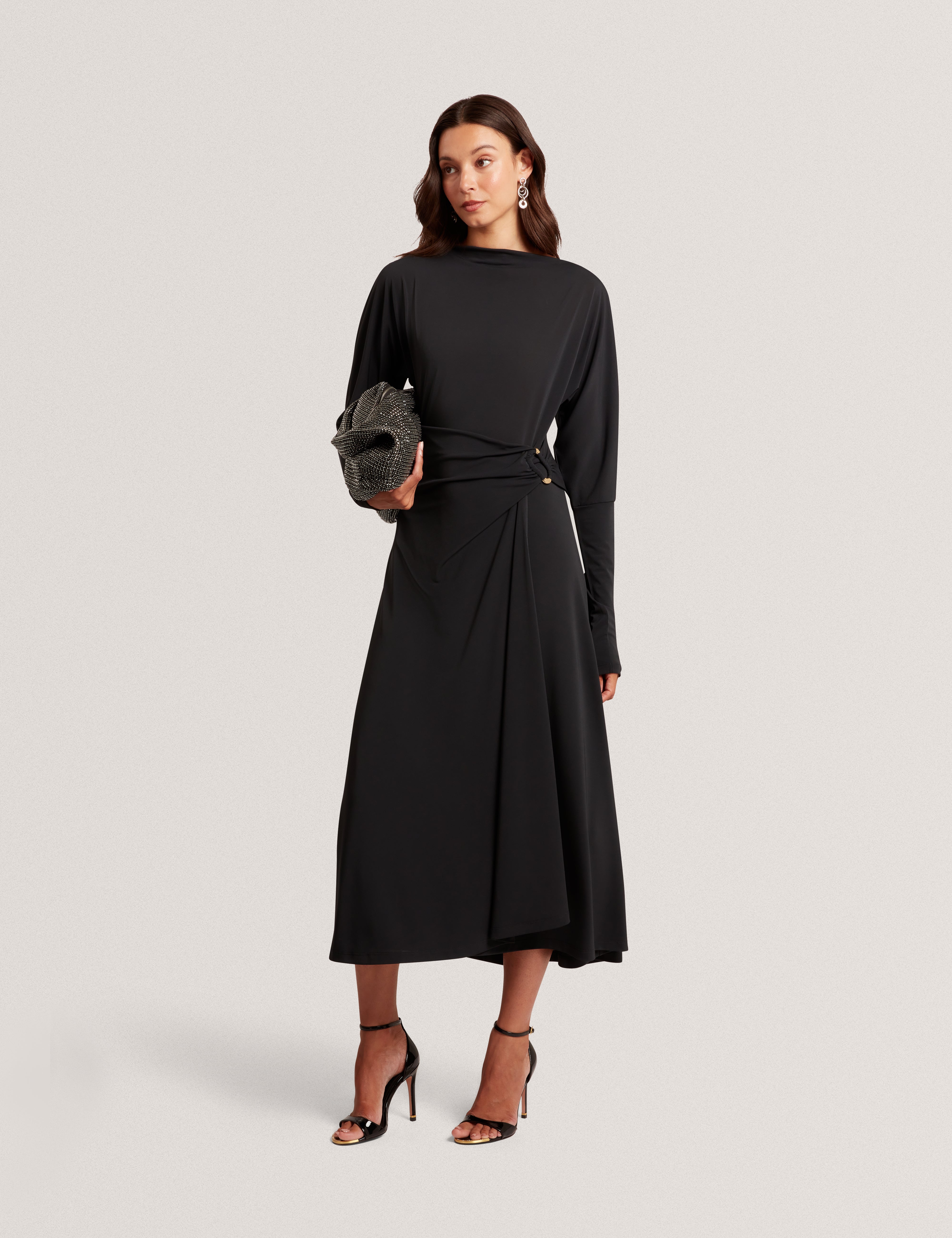 Ralhaa Wrap Jersey Midi Dress Black Ralhaa Wrap Jersey Midi Dress Black