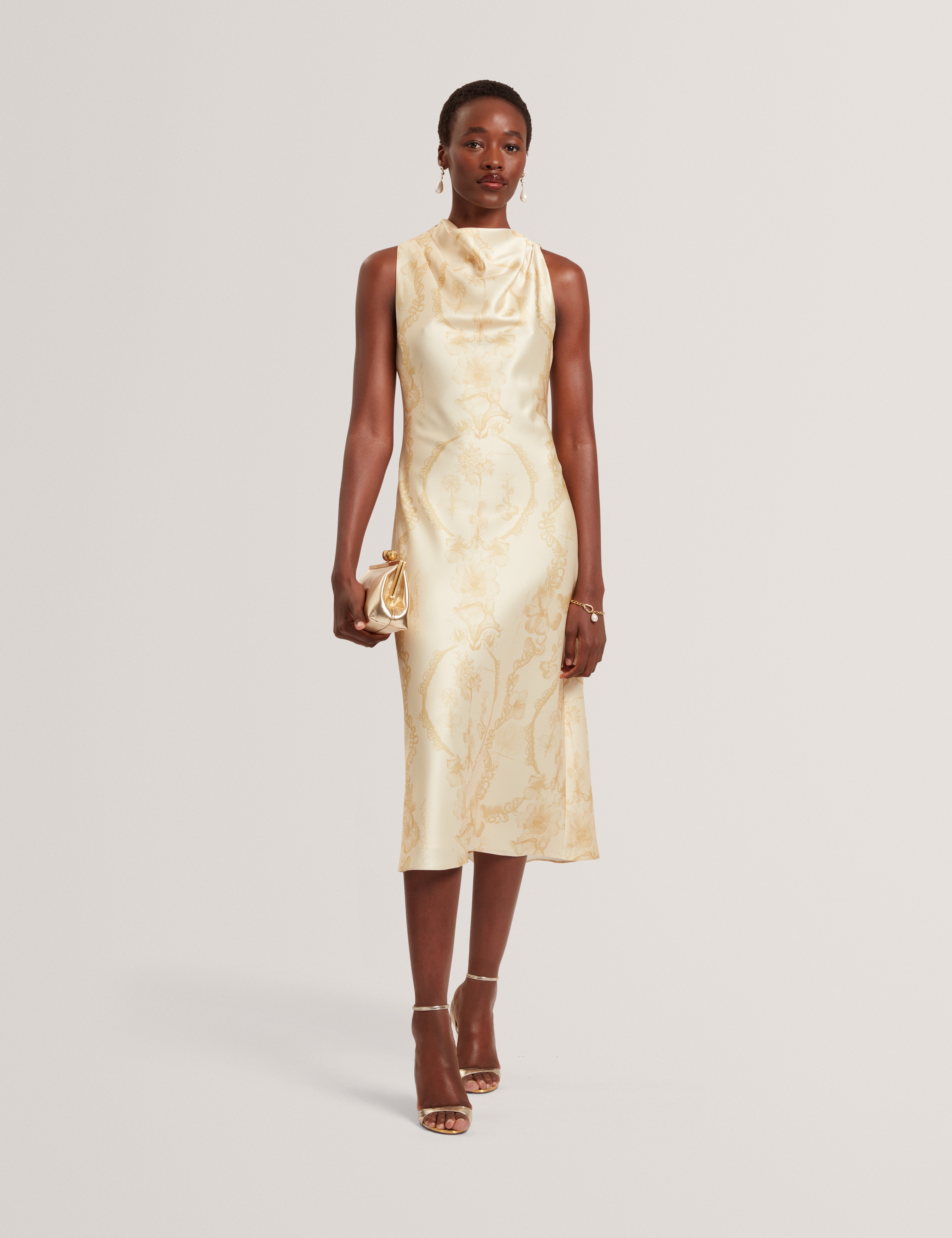 Meloda Print Drape Neck Midi Dress Lt-Yellow Meloda Print Drape Neck Midi Dress Lt-Yellow
