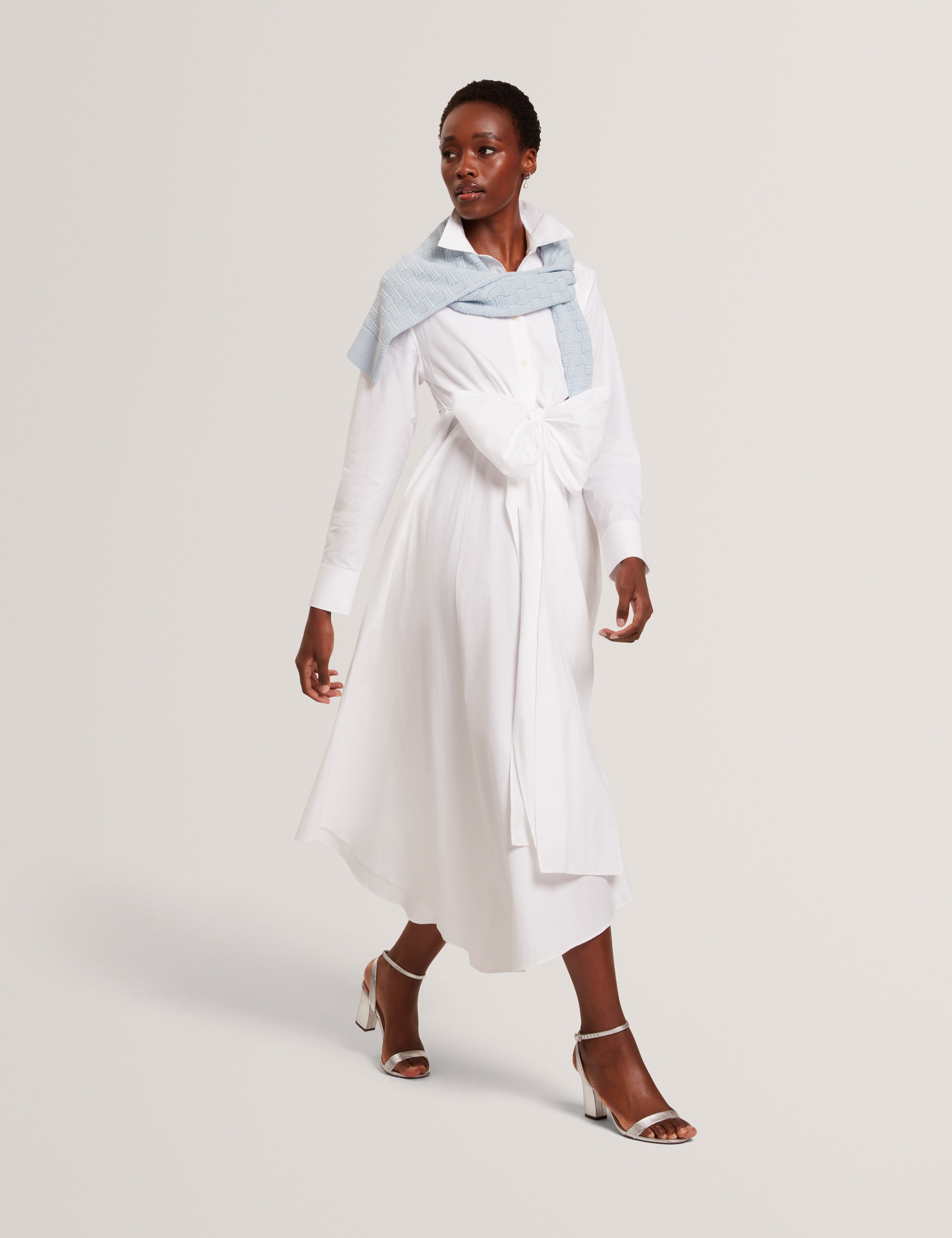 Ellisia Wrap Shirt Midi Dress White
