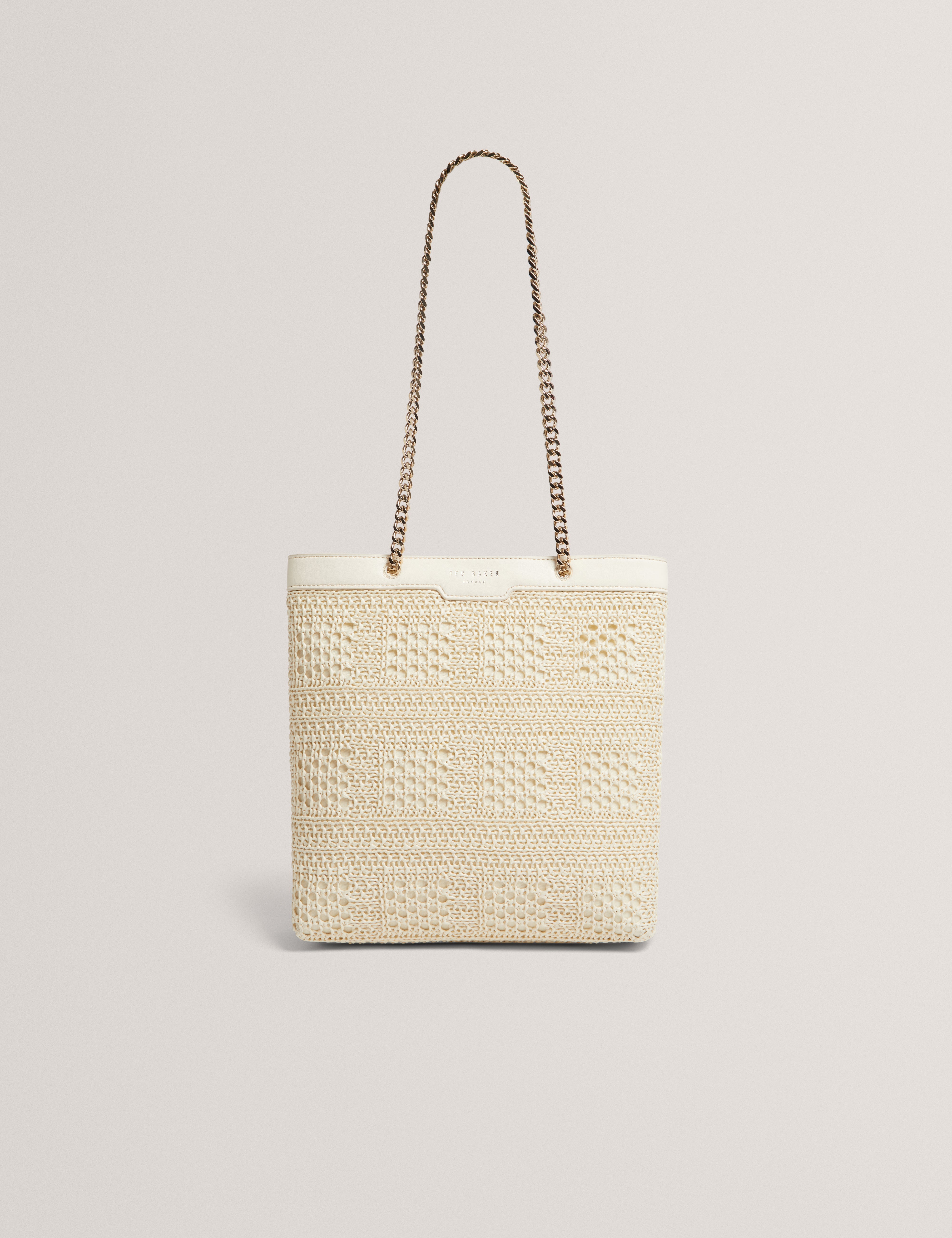 Pamlen Raffia Straw Chain Strap Square Tote Bag Ivory