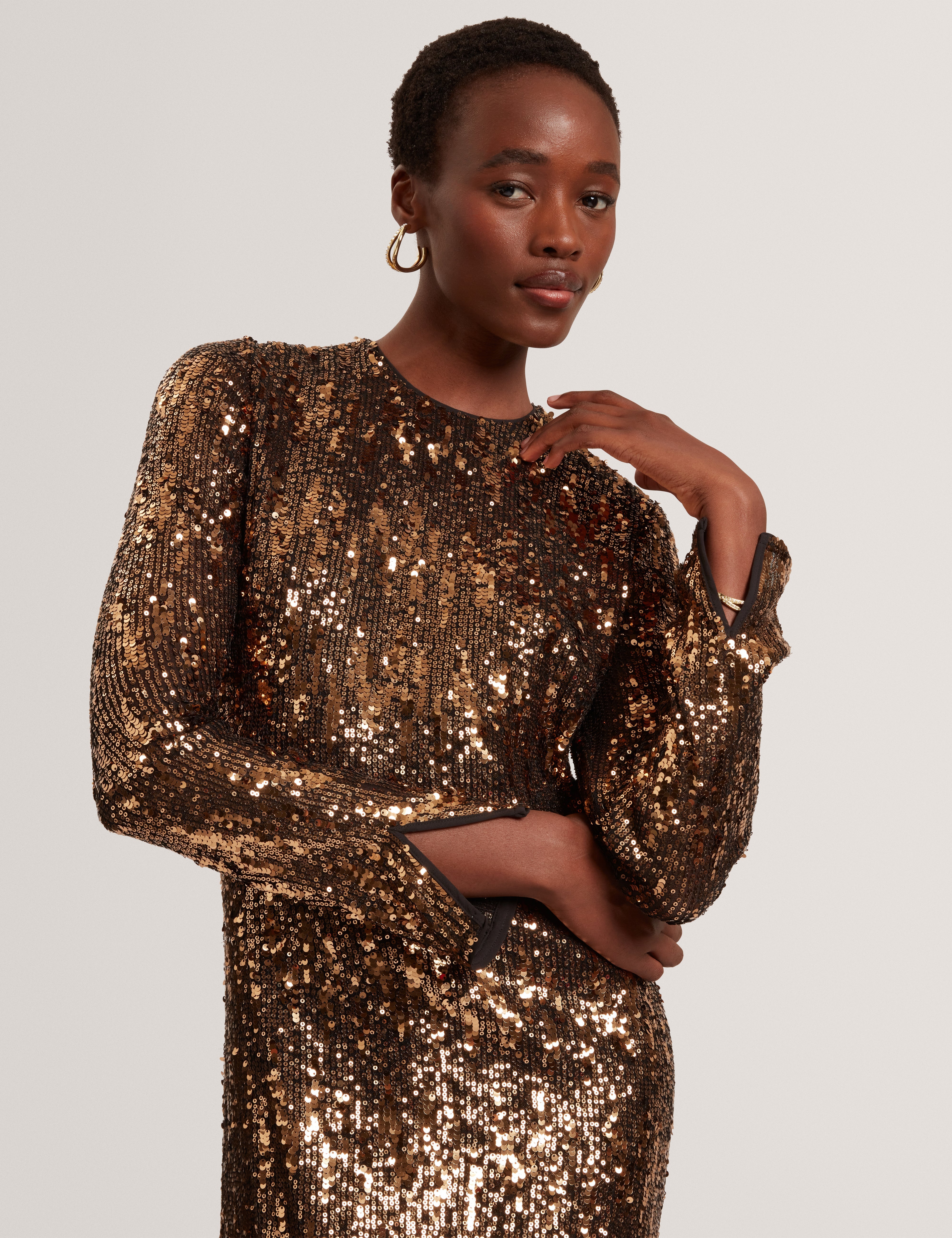 Jadeaa Sequinned Long Sleeve Midi Dress Natural Jadeaa Sequinned Long Sleeve Midi Dress Natural