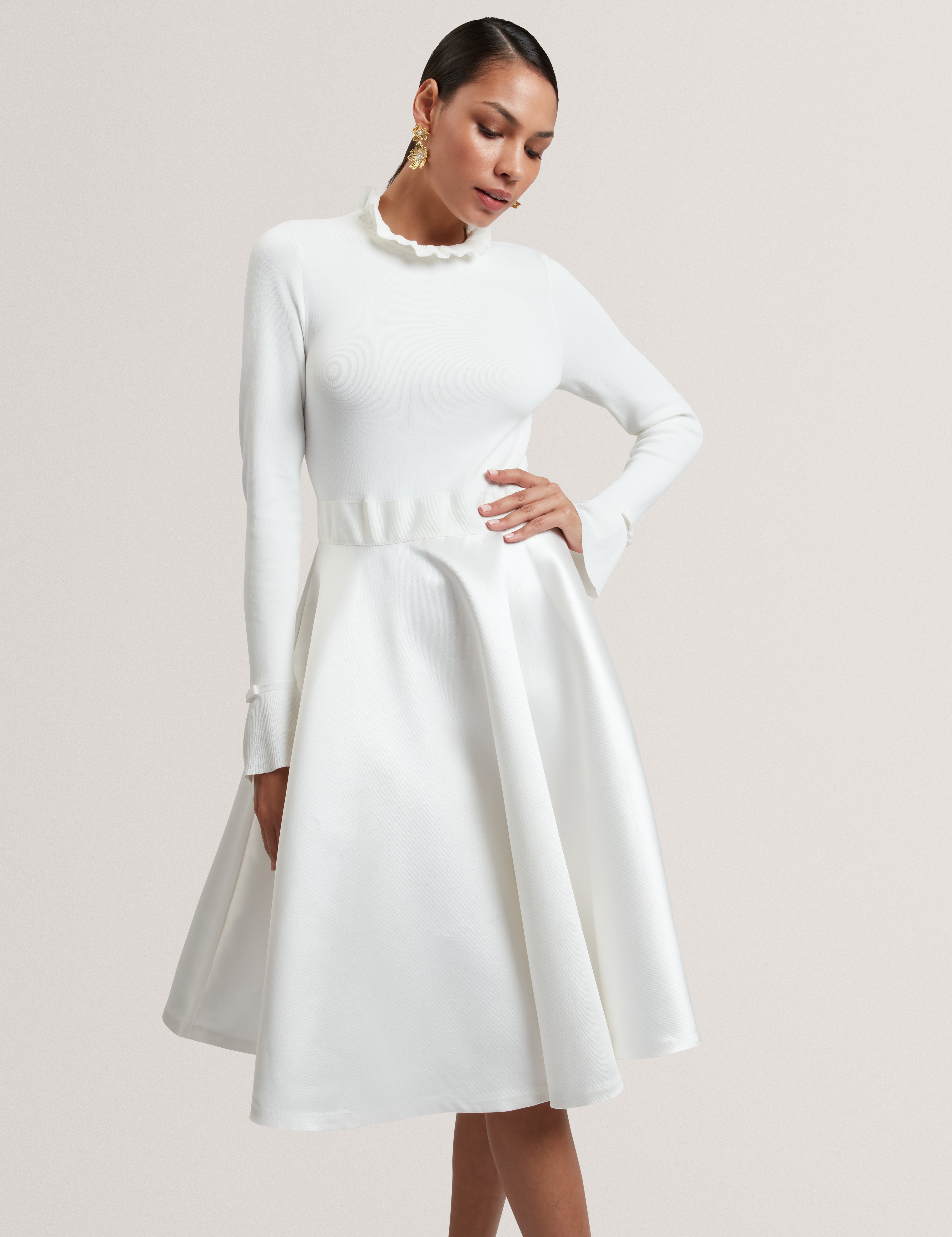 Zadi Knitted Frill Full Skirt Dress Ivory Zadi Knitted Frill Full Skirt Dress Ivory