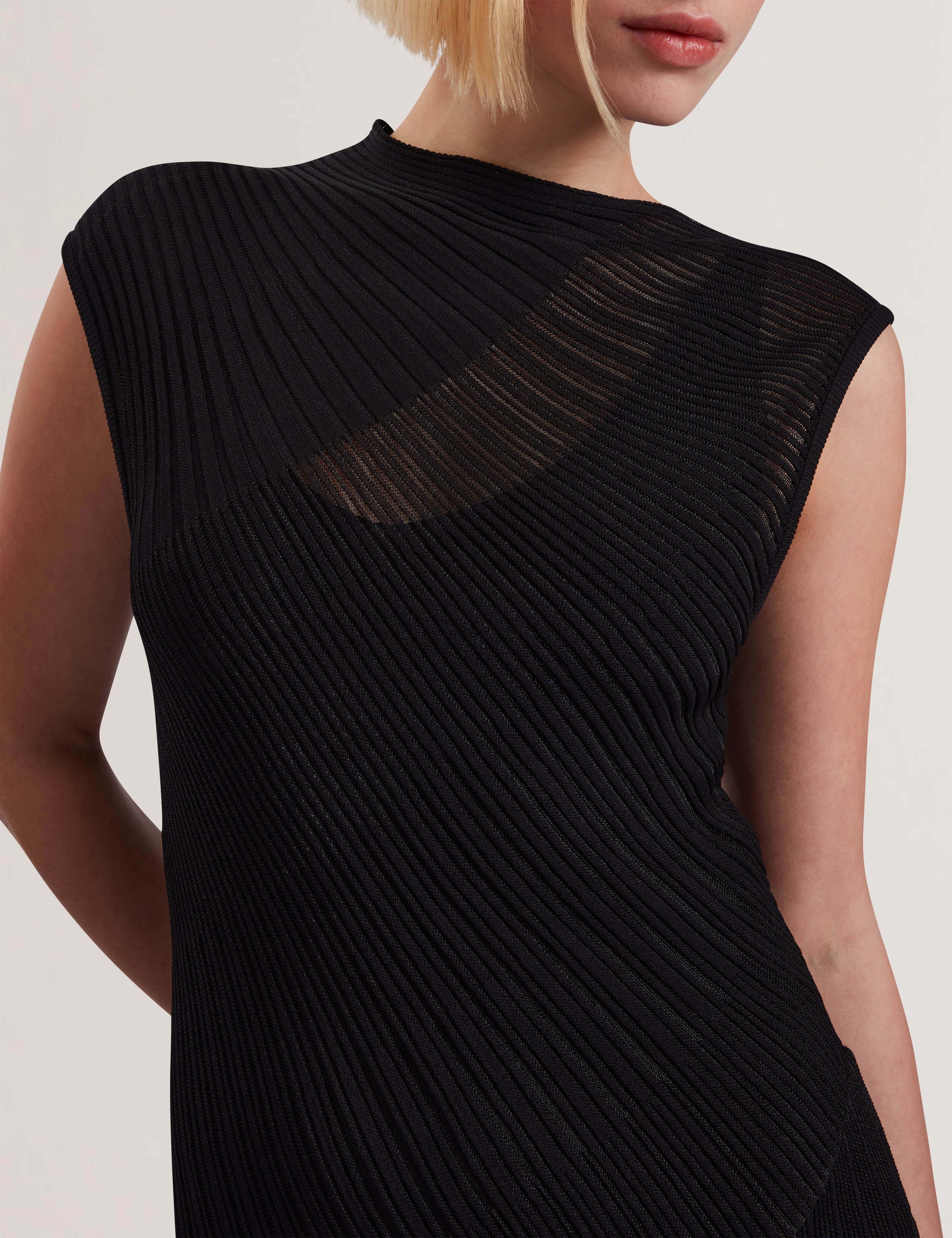 Shop Celyina Engineered Sheer Detail Knitted Midi Dress