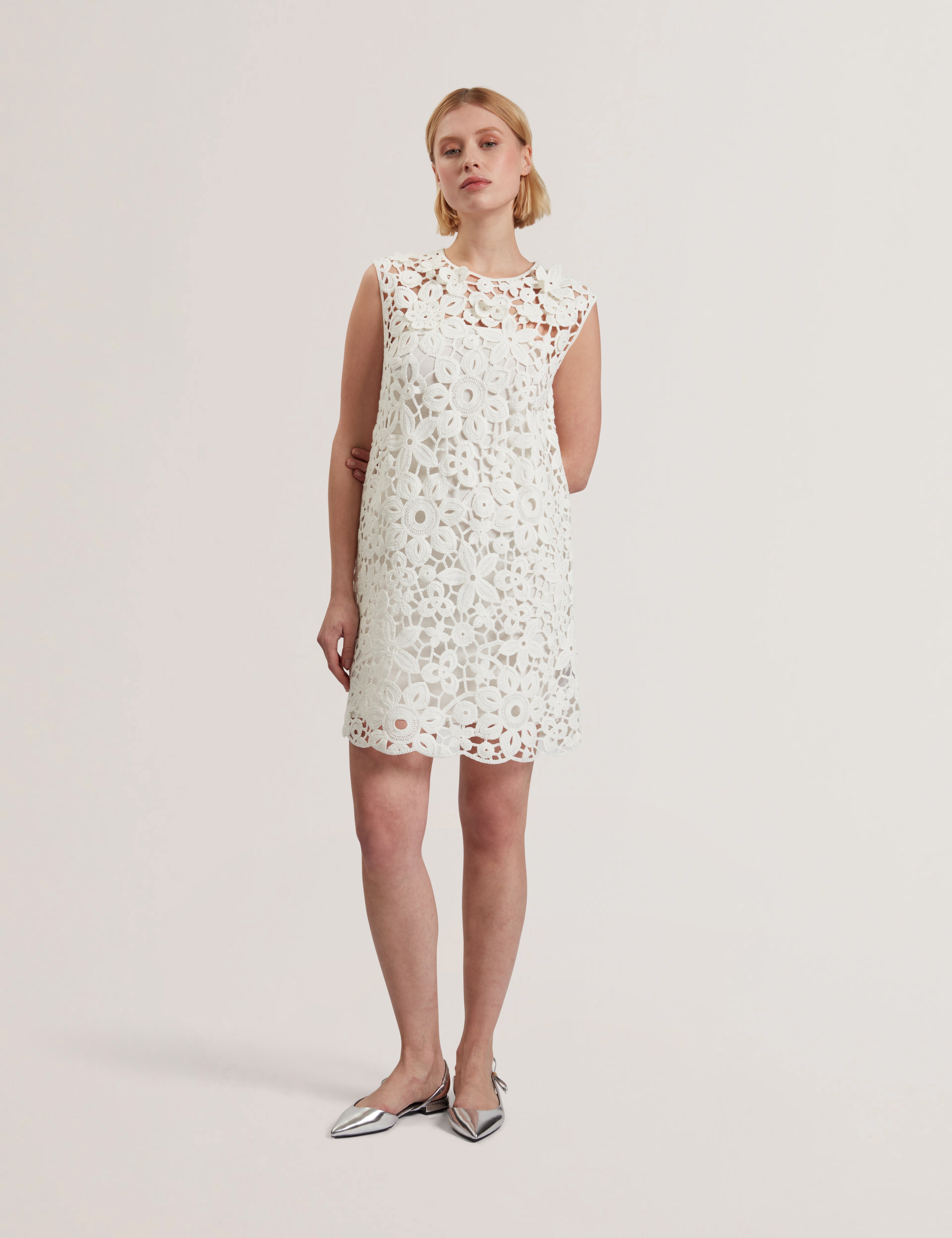 Miikka Crochet Knit Mini Dress White