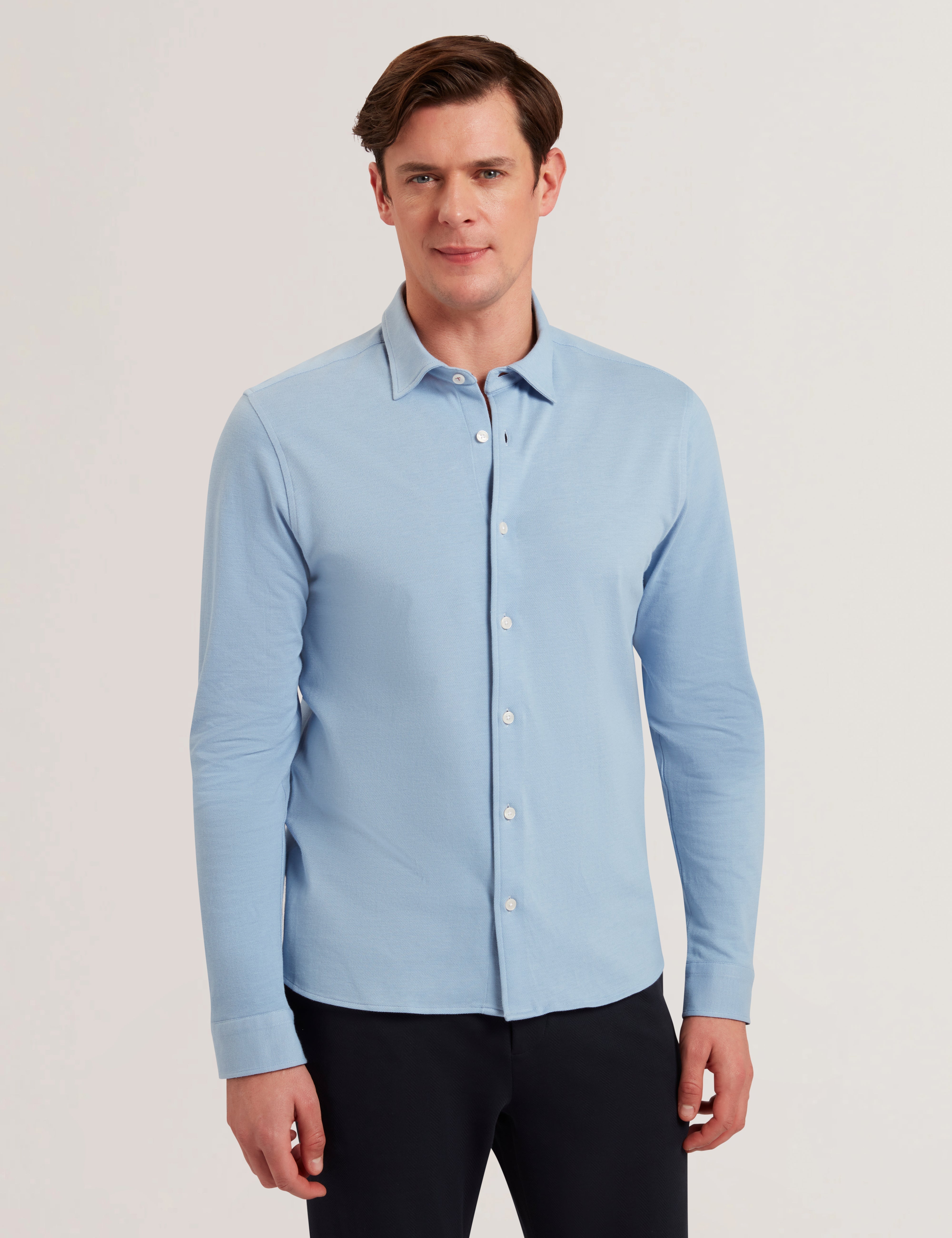 Luckey Long Sleeve Regular Cotton Pique Jersey Blue