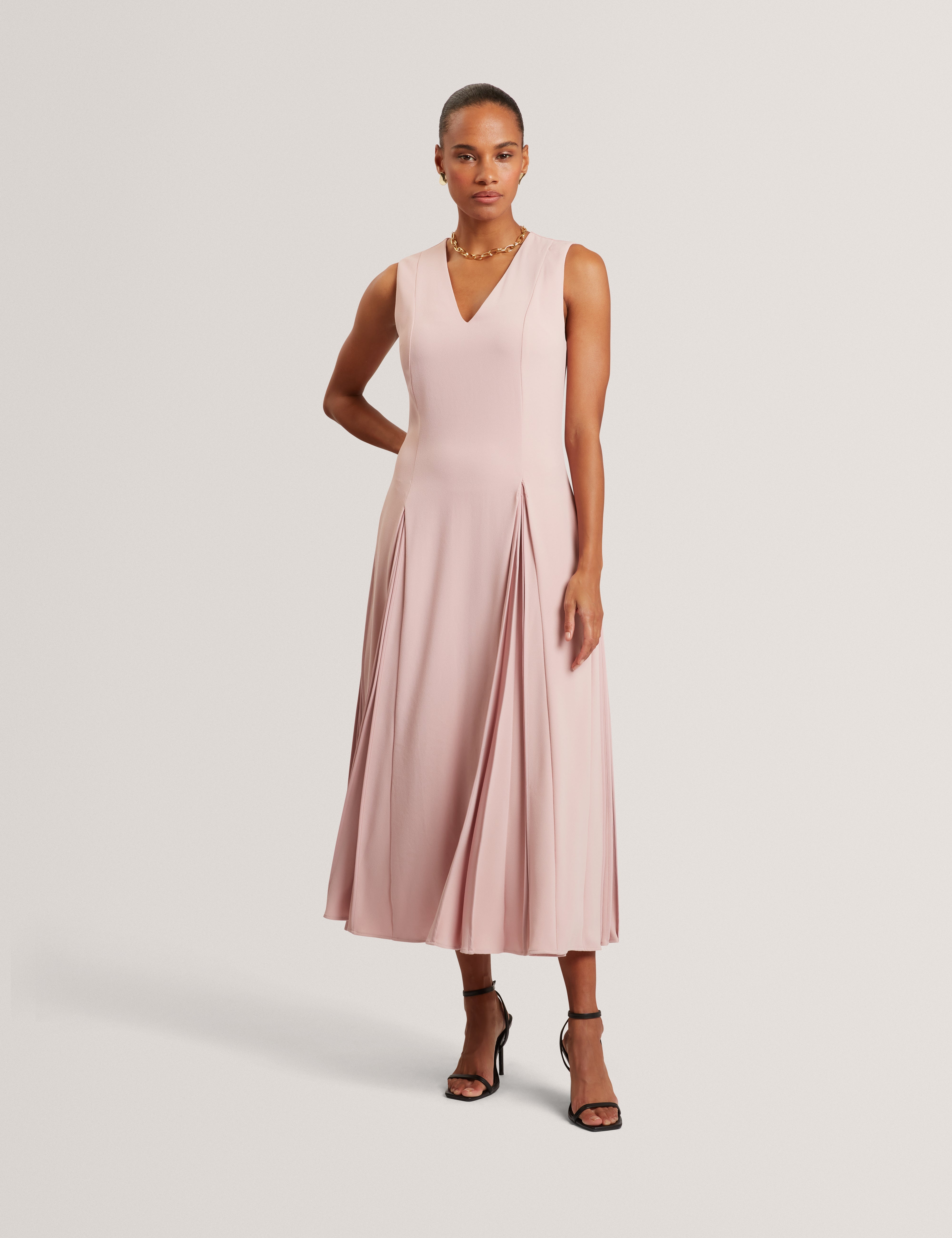 dusky pink midi dress Joey Roll Neck Dusky Pink Long Sleeve Midi Dress