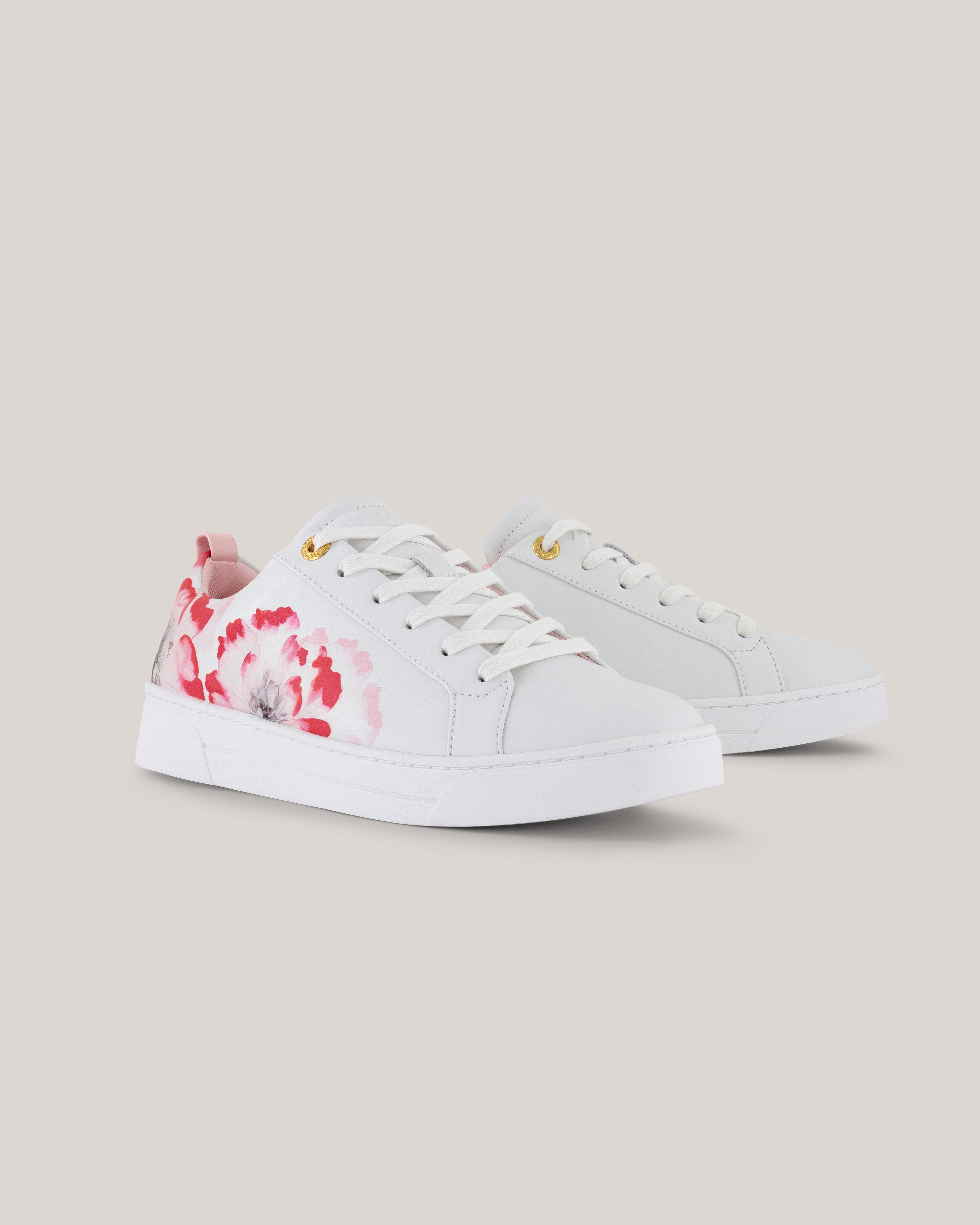 Alisun Bloom Leather Trainers White-Red