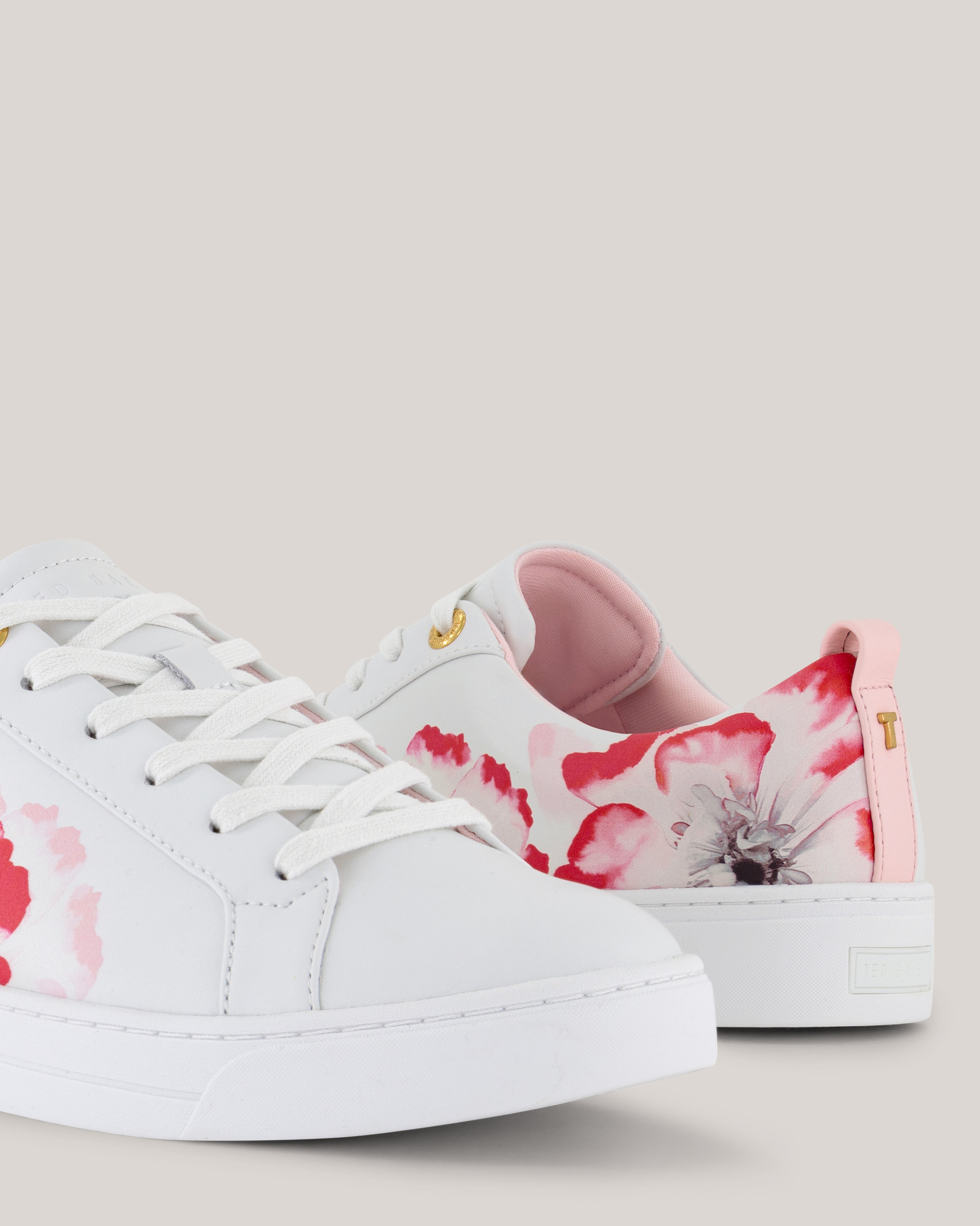 Alisun Bloom Leather Trainers White-Red