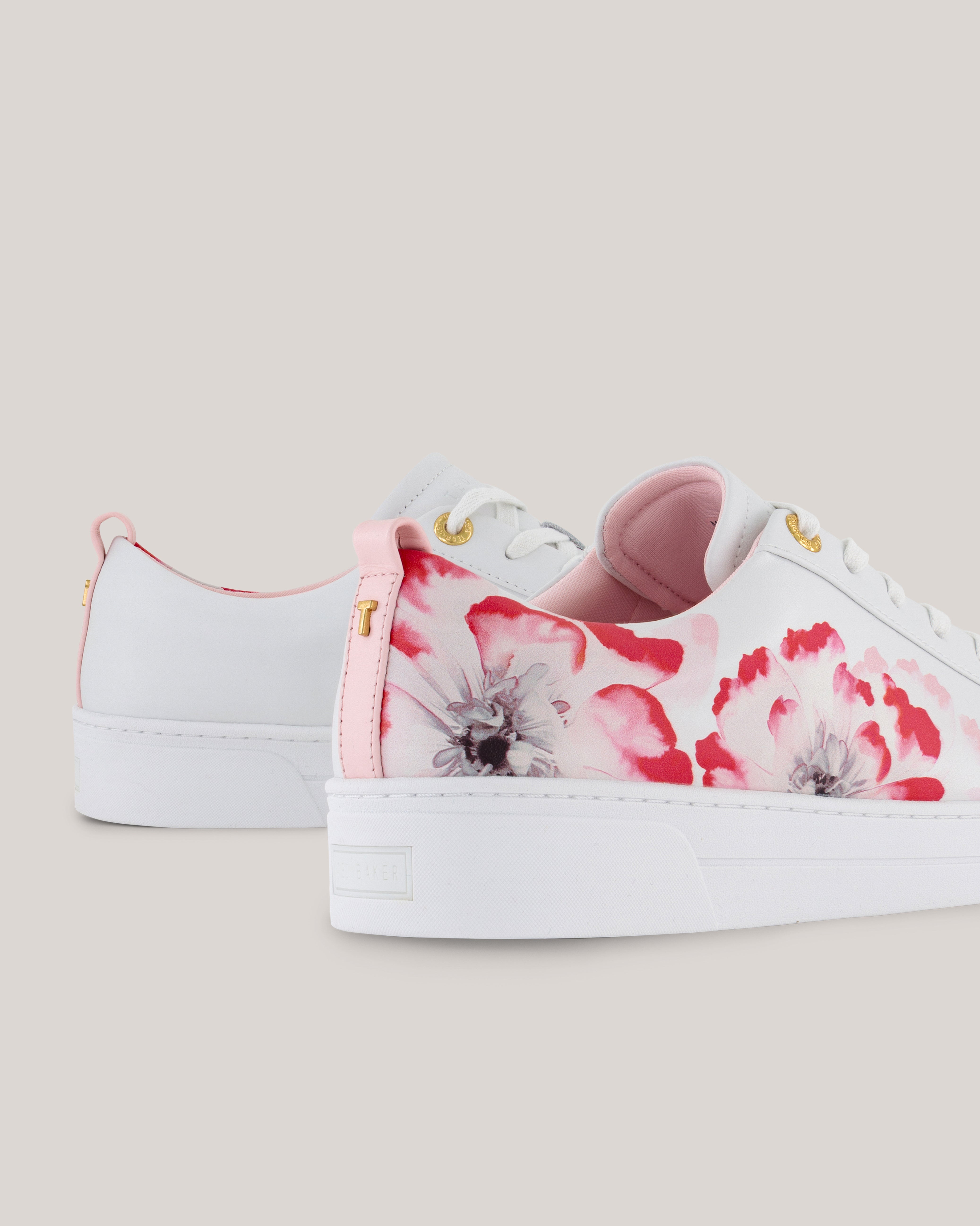 Alisun Bloom Leather Trainers White-Red