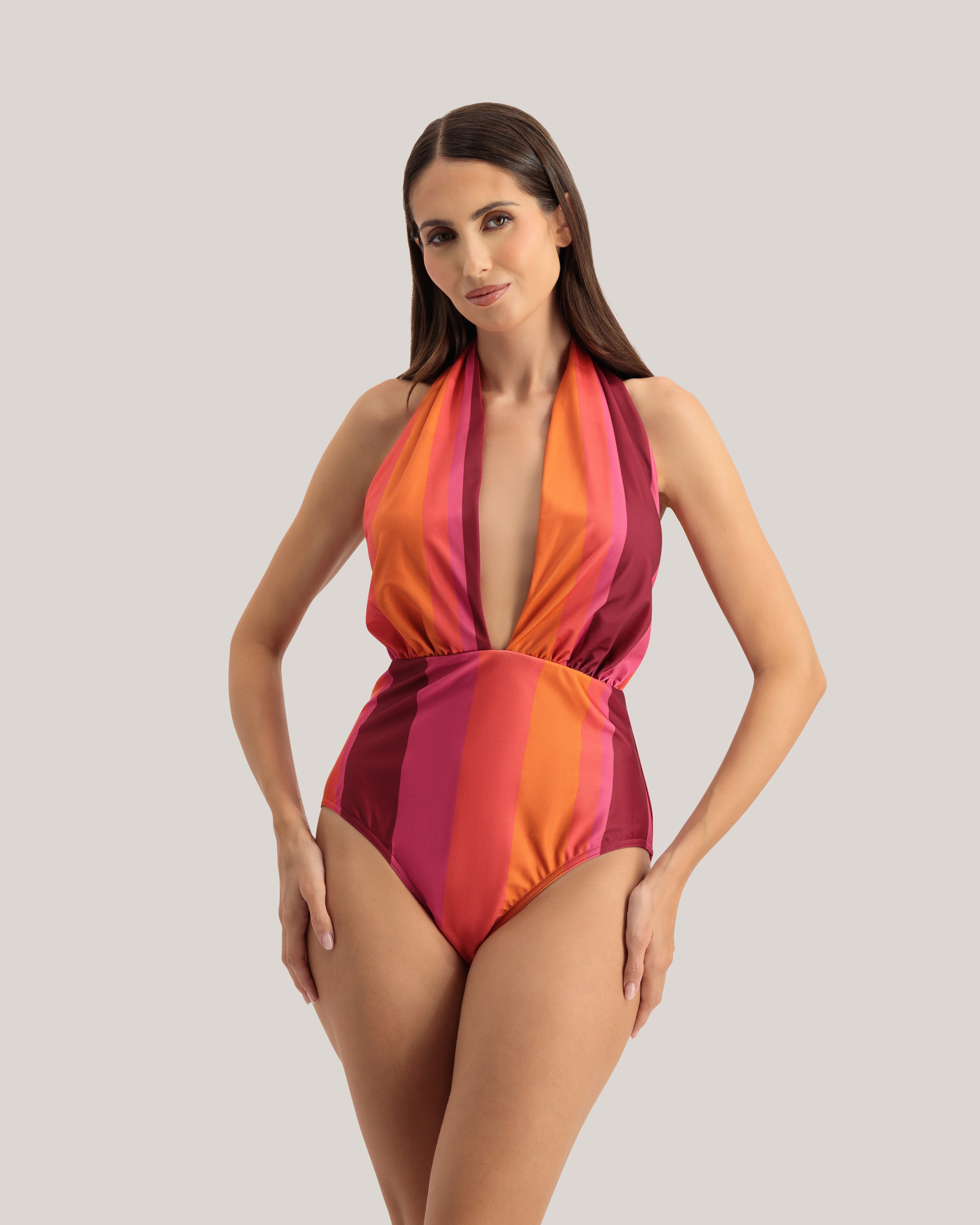 Orlha Stripe Print Multiway Swimsuit Brt-Orange