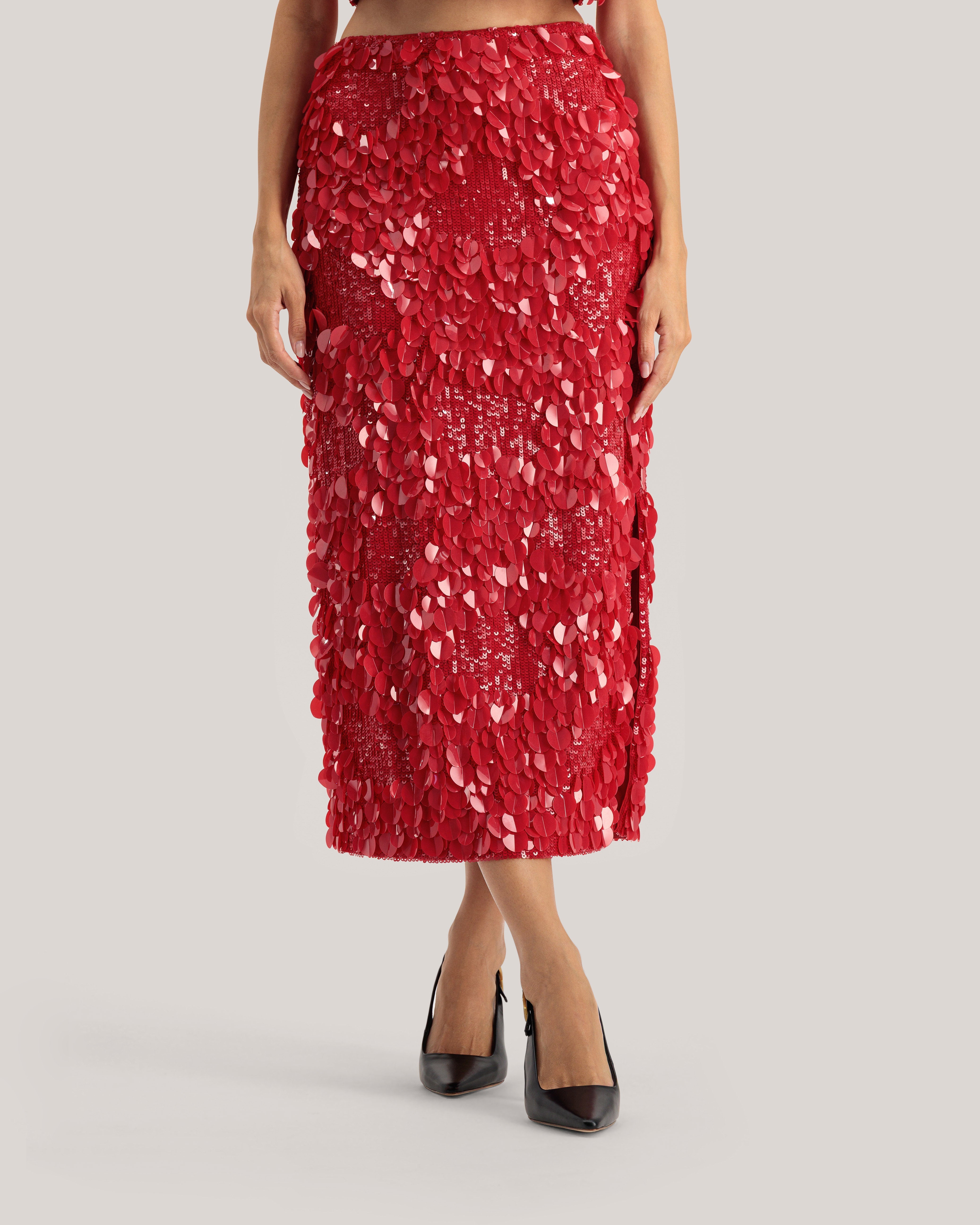 Jalenda Mixed Sequin Cropped Cami Top Red