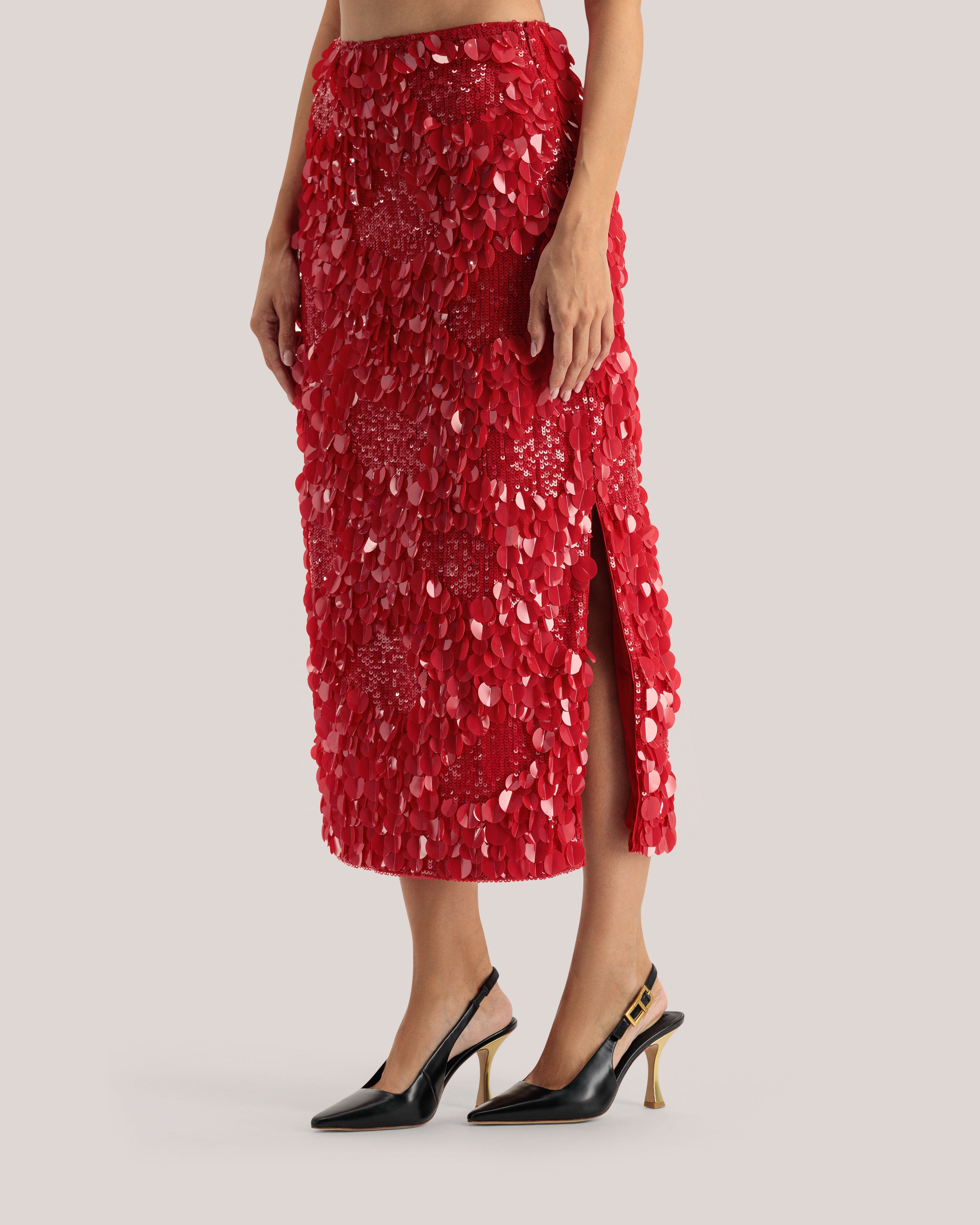 Jalenda Mixed Sequin Cropped Cami Top Red