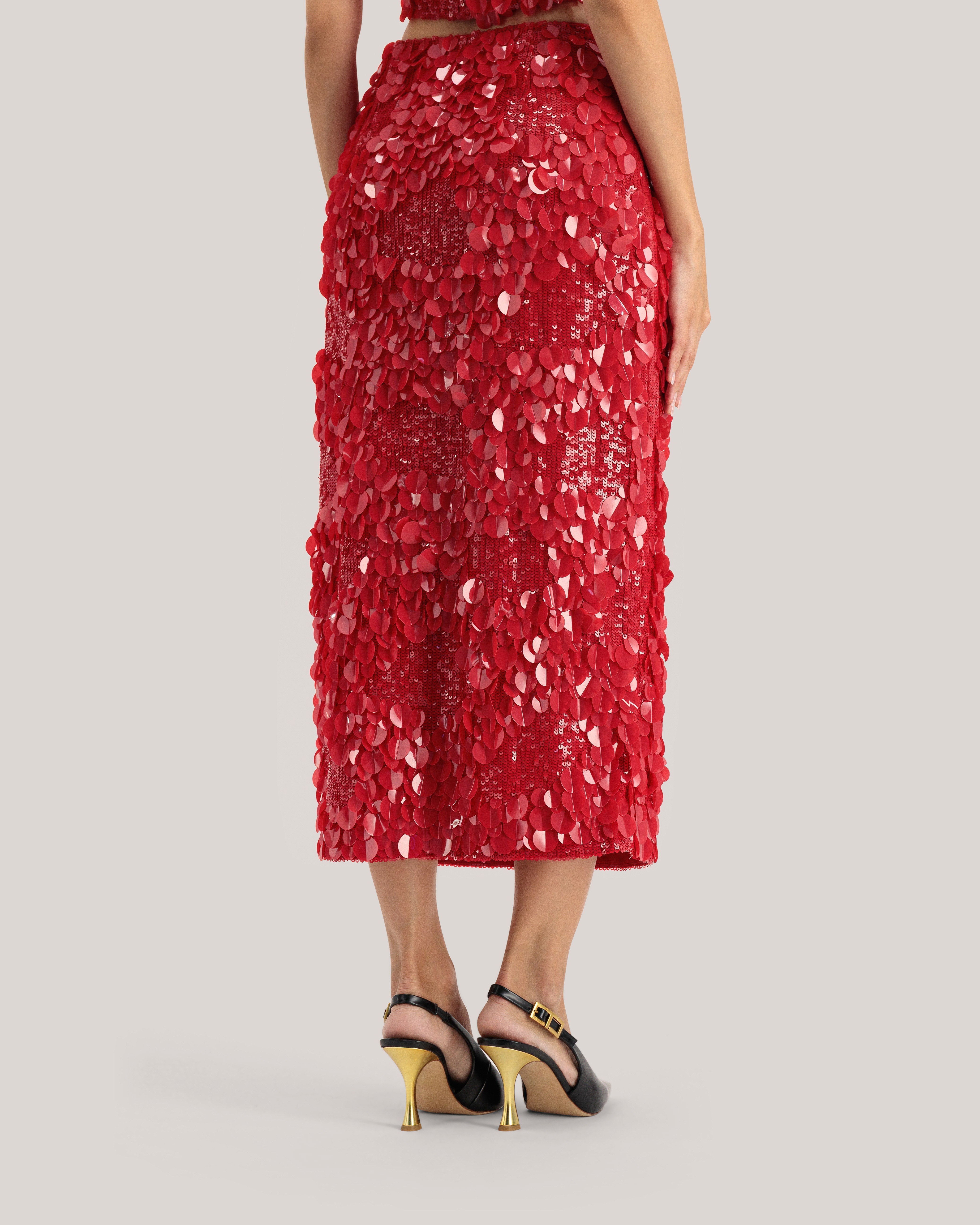 Jalenda Mixed Sequin Cropped Cami Top Red