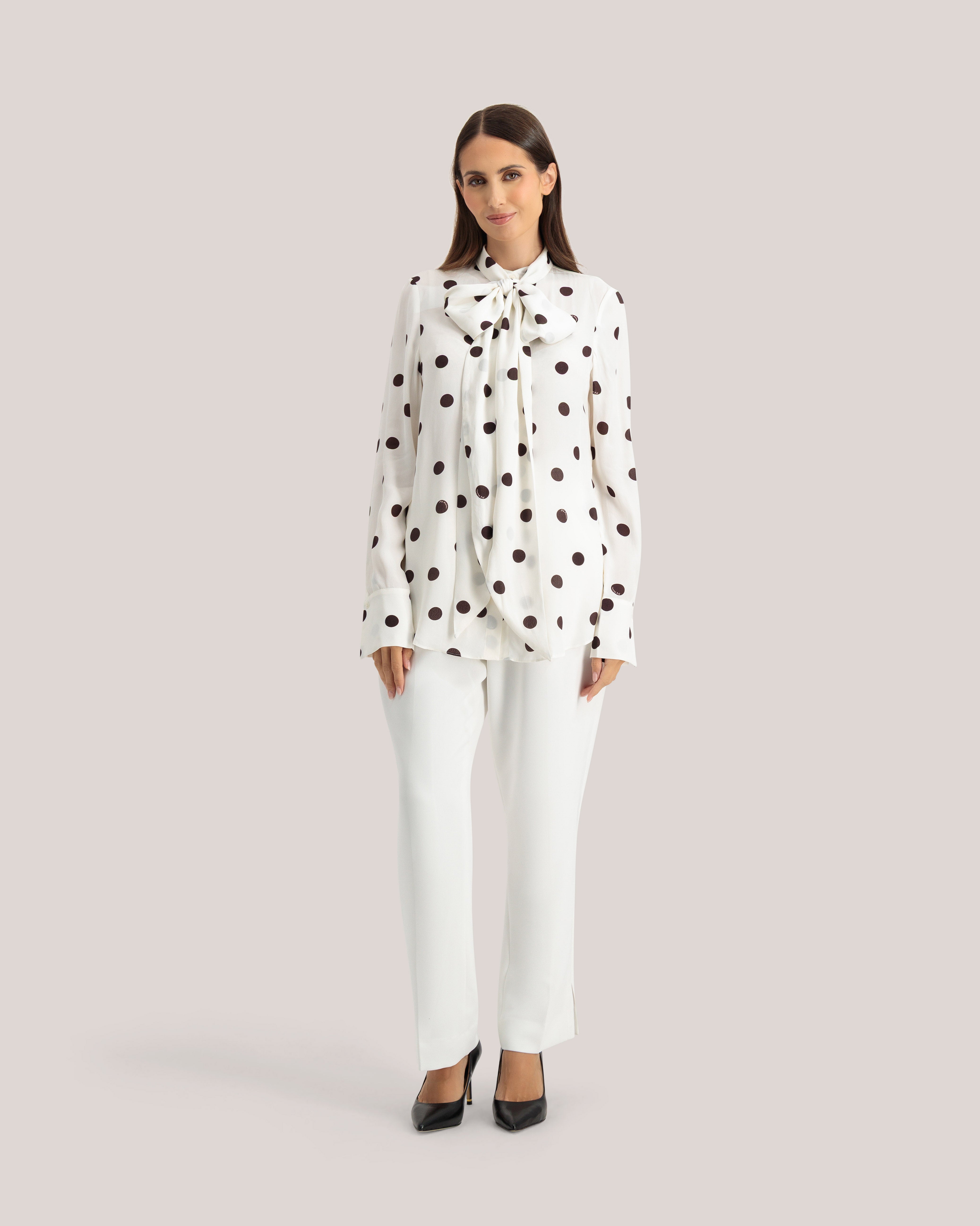 Alizaa Scarf Detail Long Sleeve Blouse Ivory