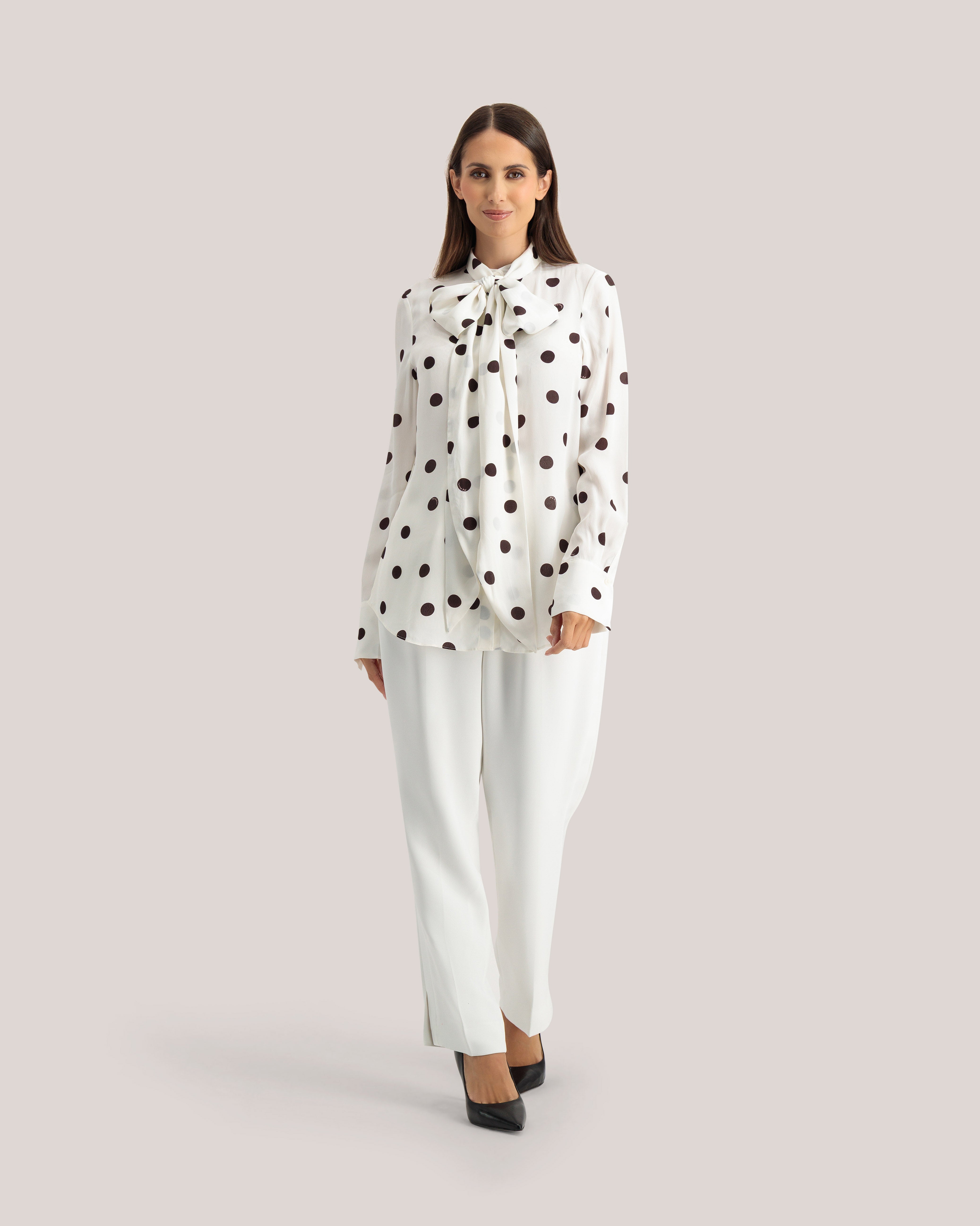 Alizaa Scarf Detail Long Sleeve Blouse Ivory
