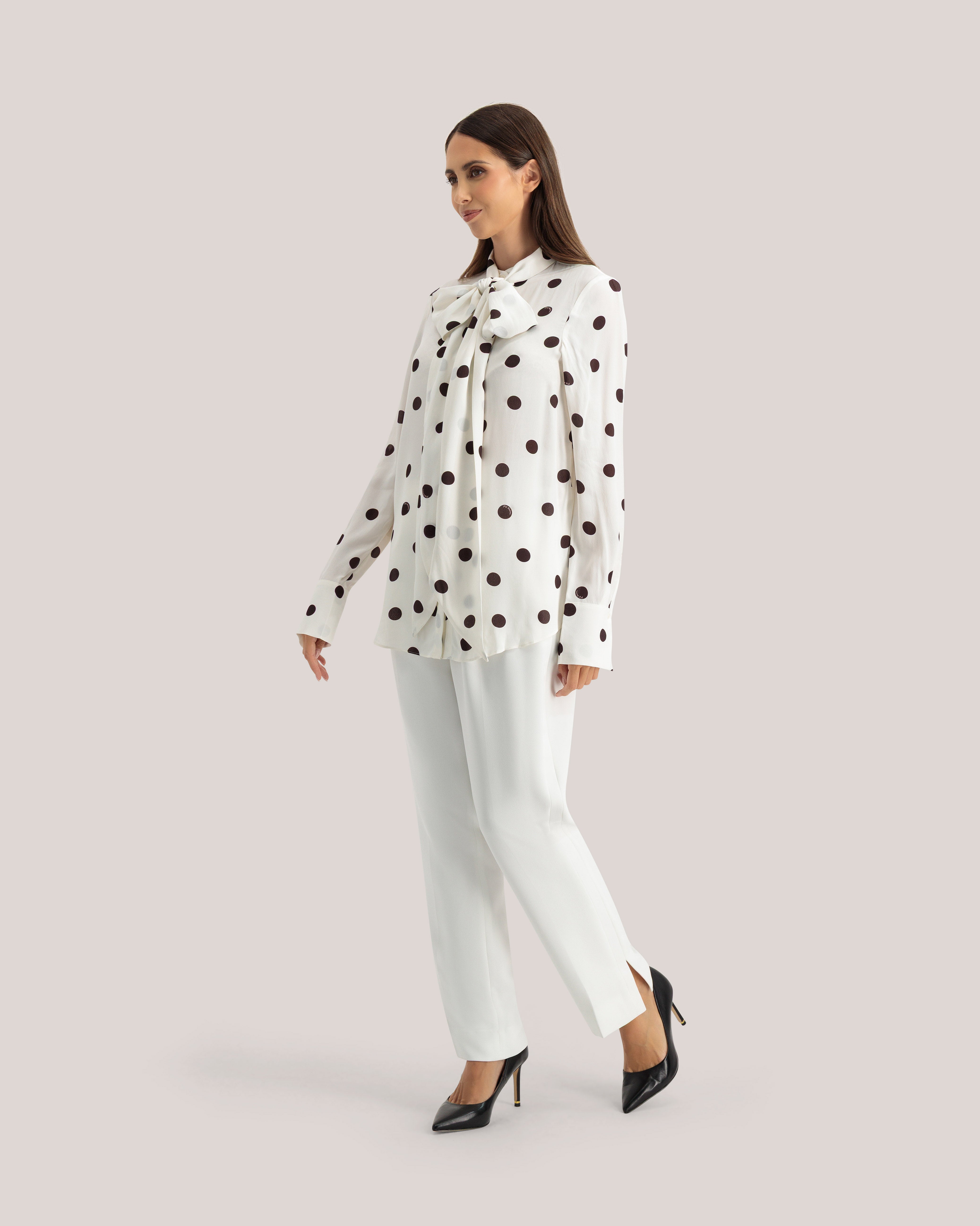 Alizaa Scarf Detail Long Sleeve Blouse Ivory