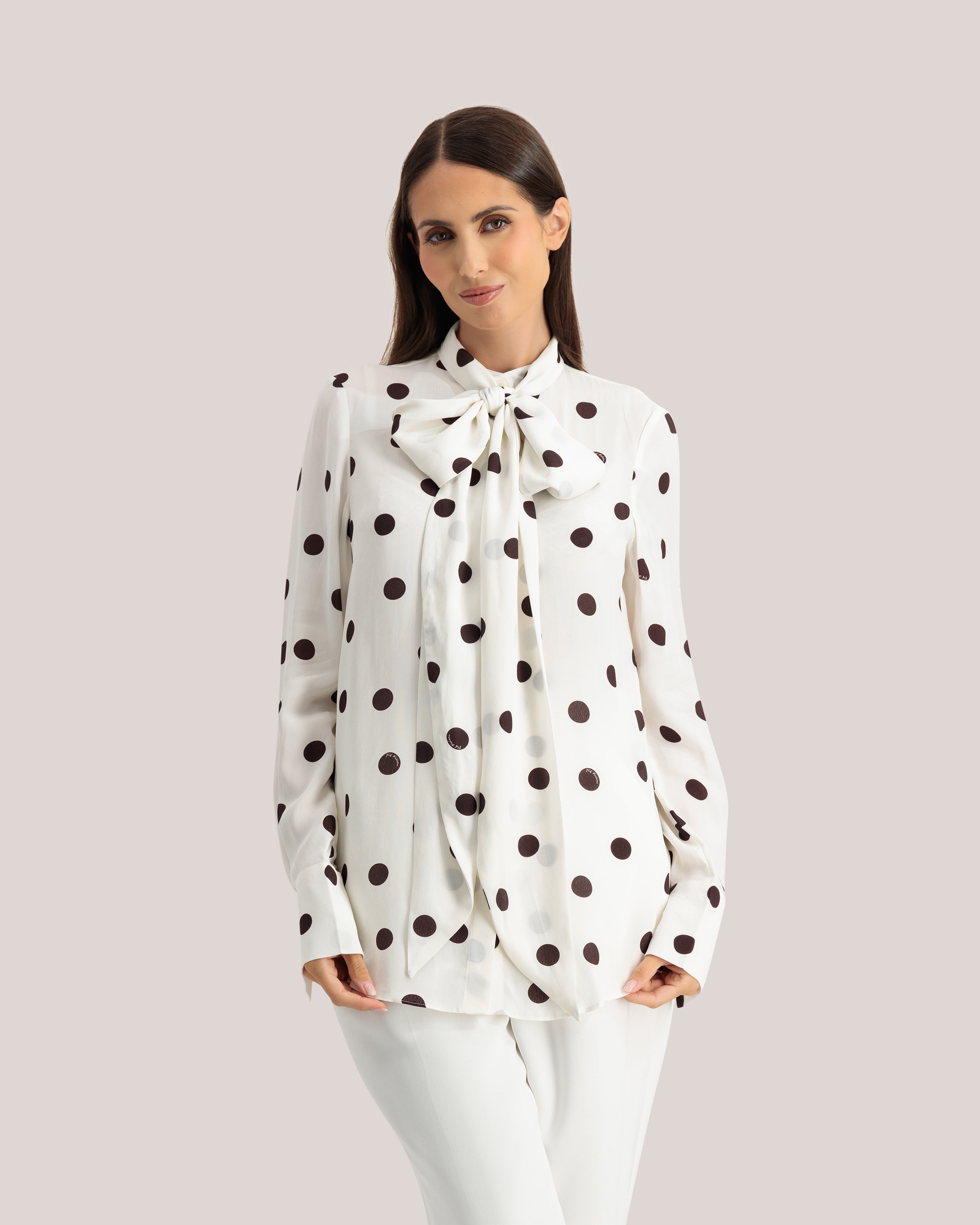 Alizaa Scarf Detail Long Sleeve Blouse Ivory
