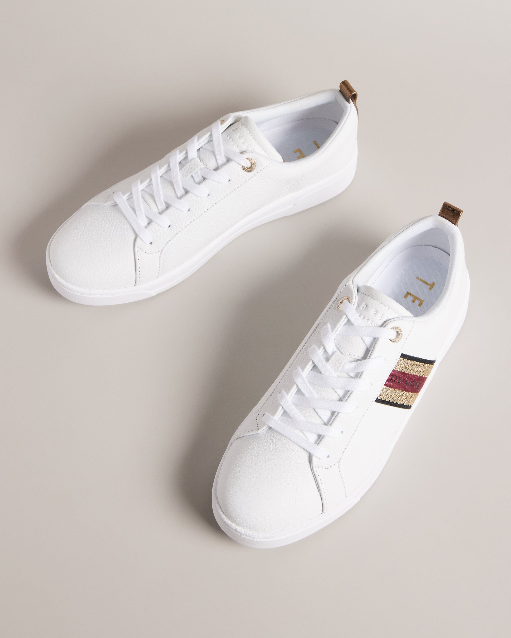 Baily Leather Metallic Detail Webbing Trainers Shoes Red