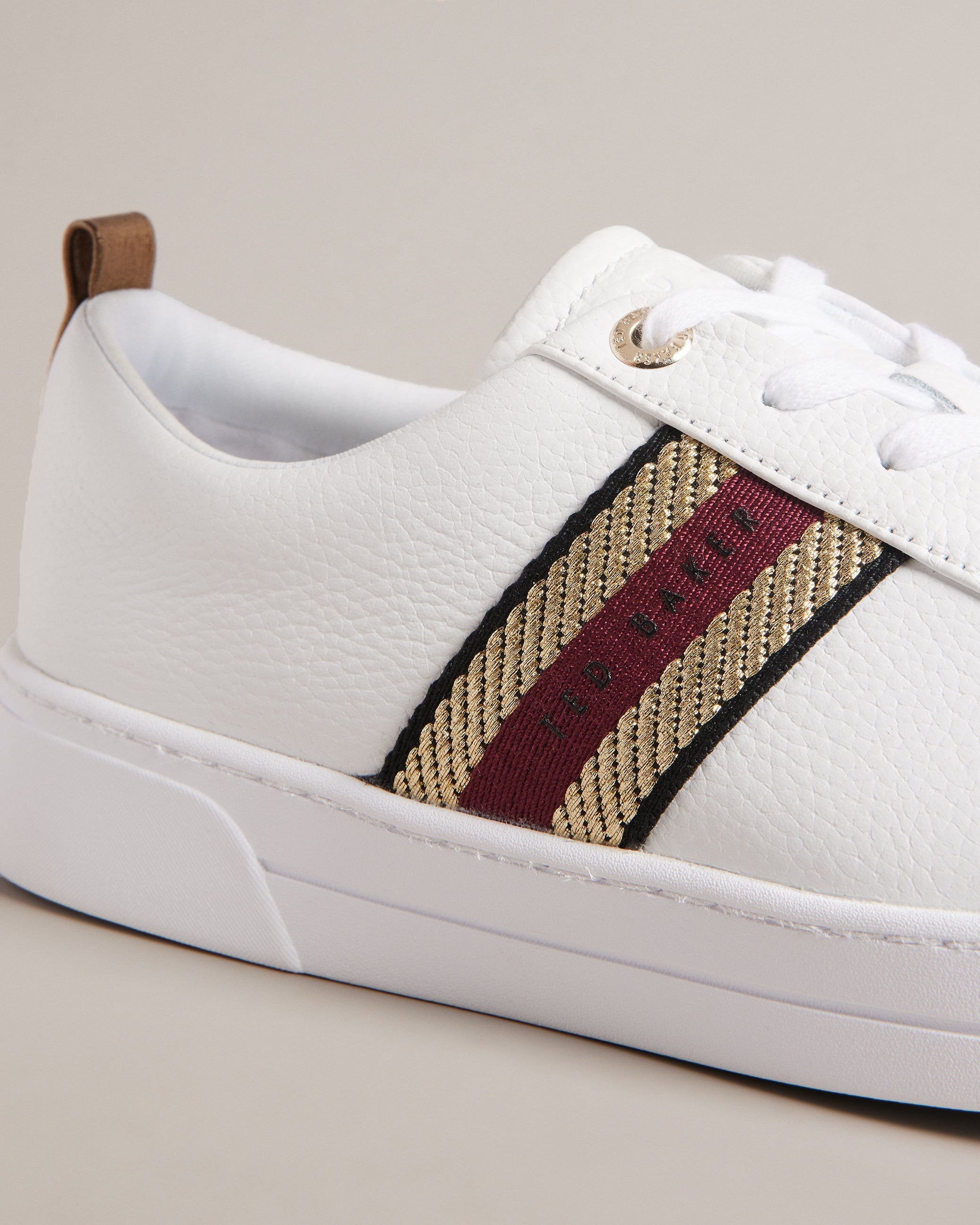 Baily Leather Metallic Detail Webbing Trainers Shoes Red