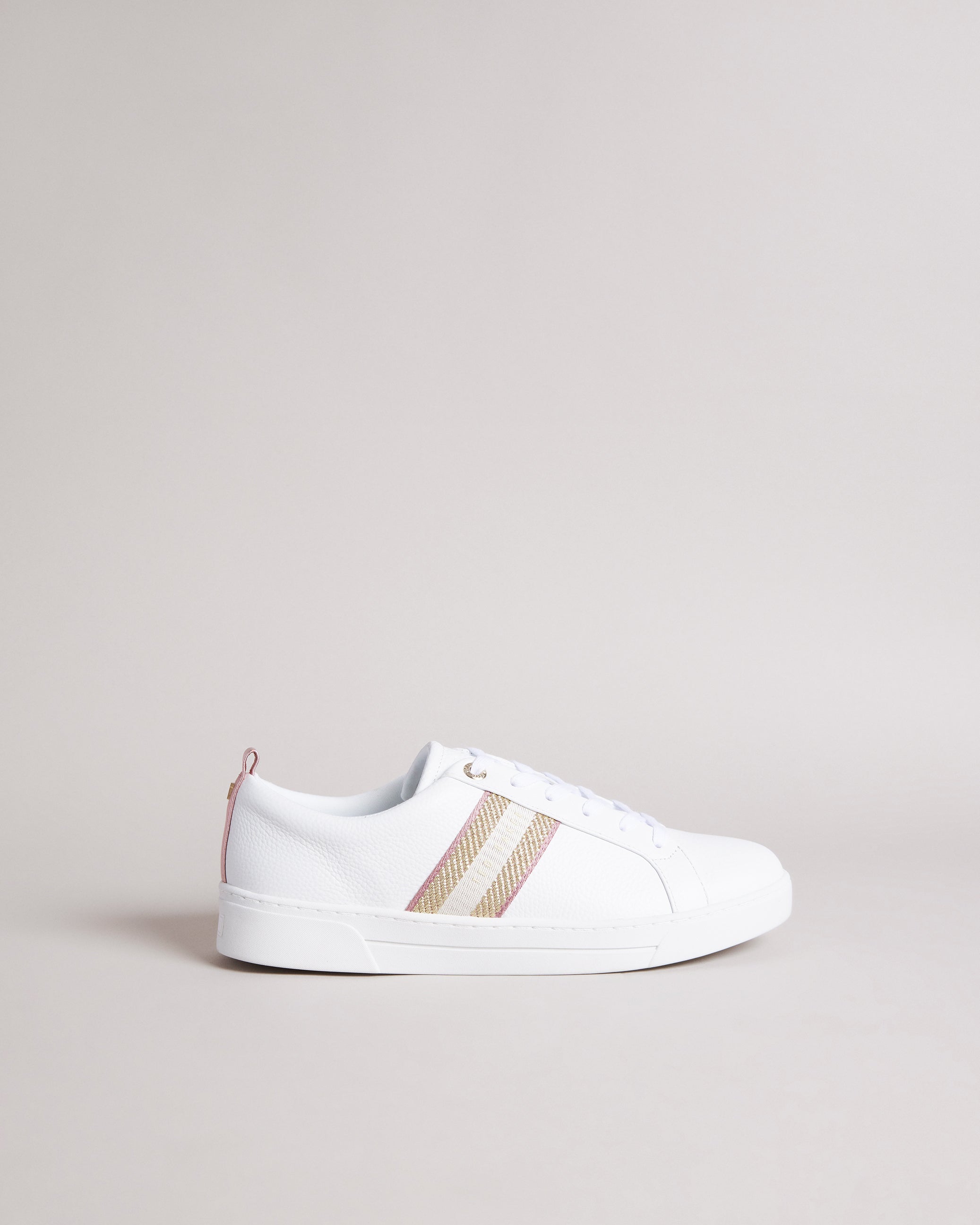 Baily Leather Metallic Detail Webbing Trainers Shoes White