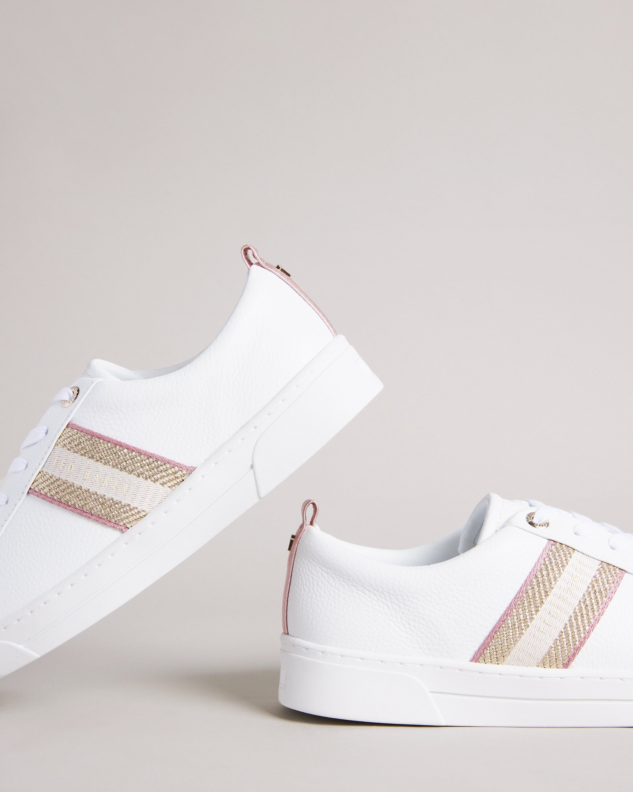 Baily Leather Metallic Detail Webbing Trainers Shoes White