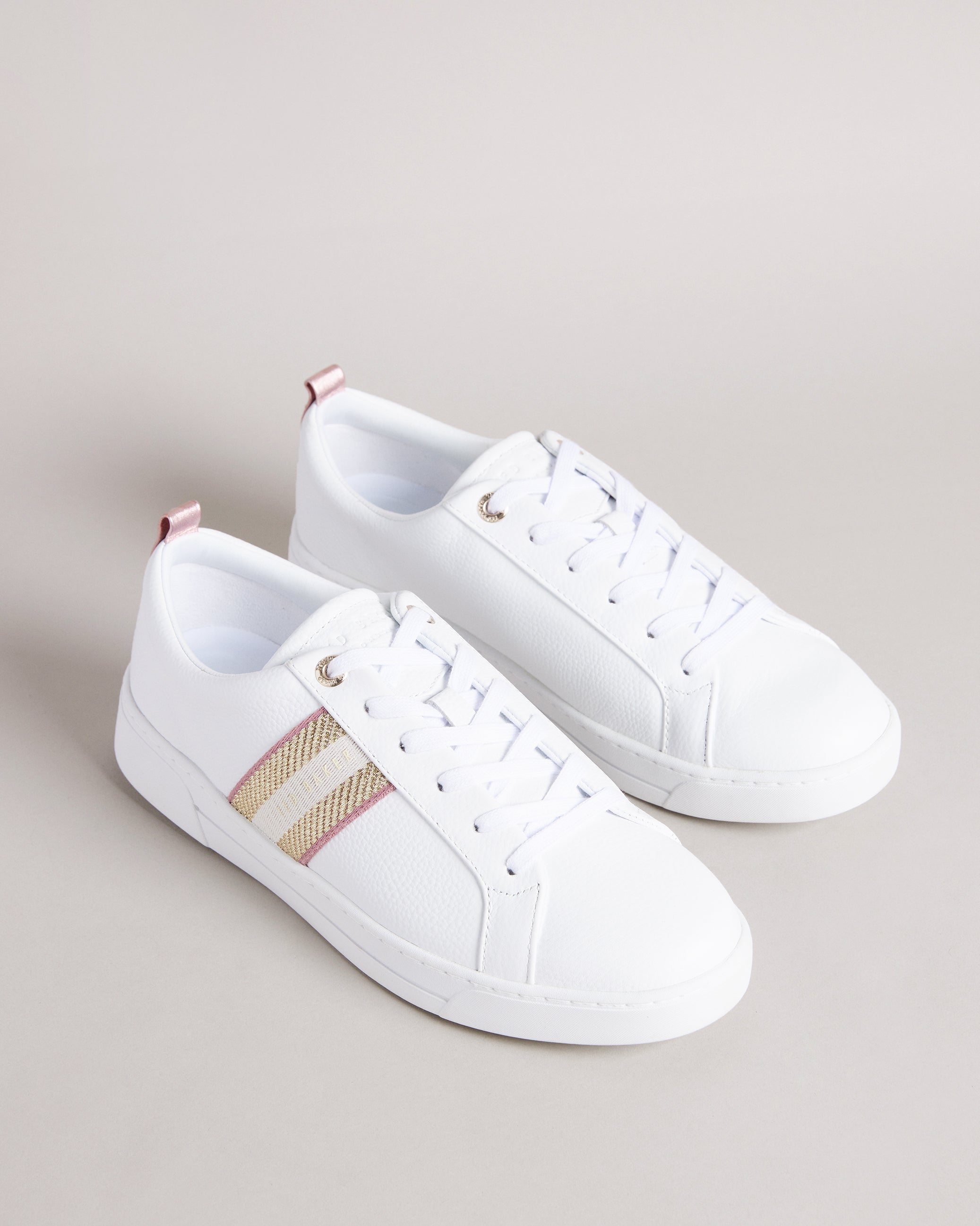 Baily Leather Metallic Detail Webbing Trainers Shoes White