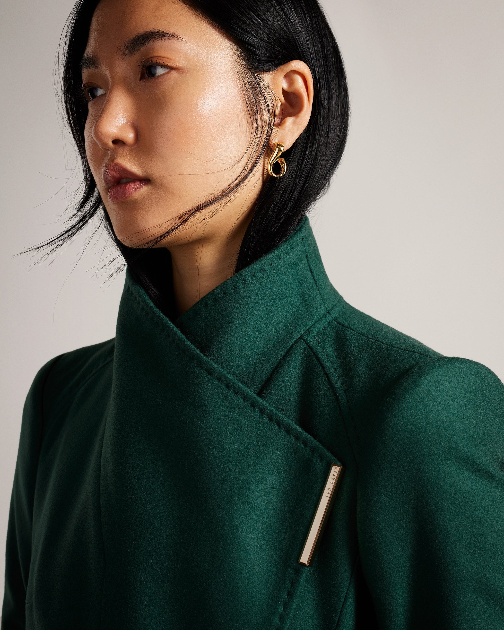 Rose Mid Length Wool Wrap Coat Dk-Green
