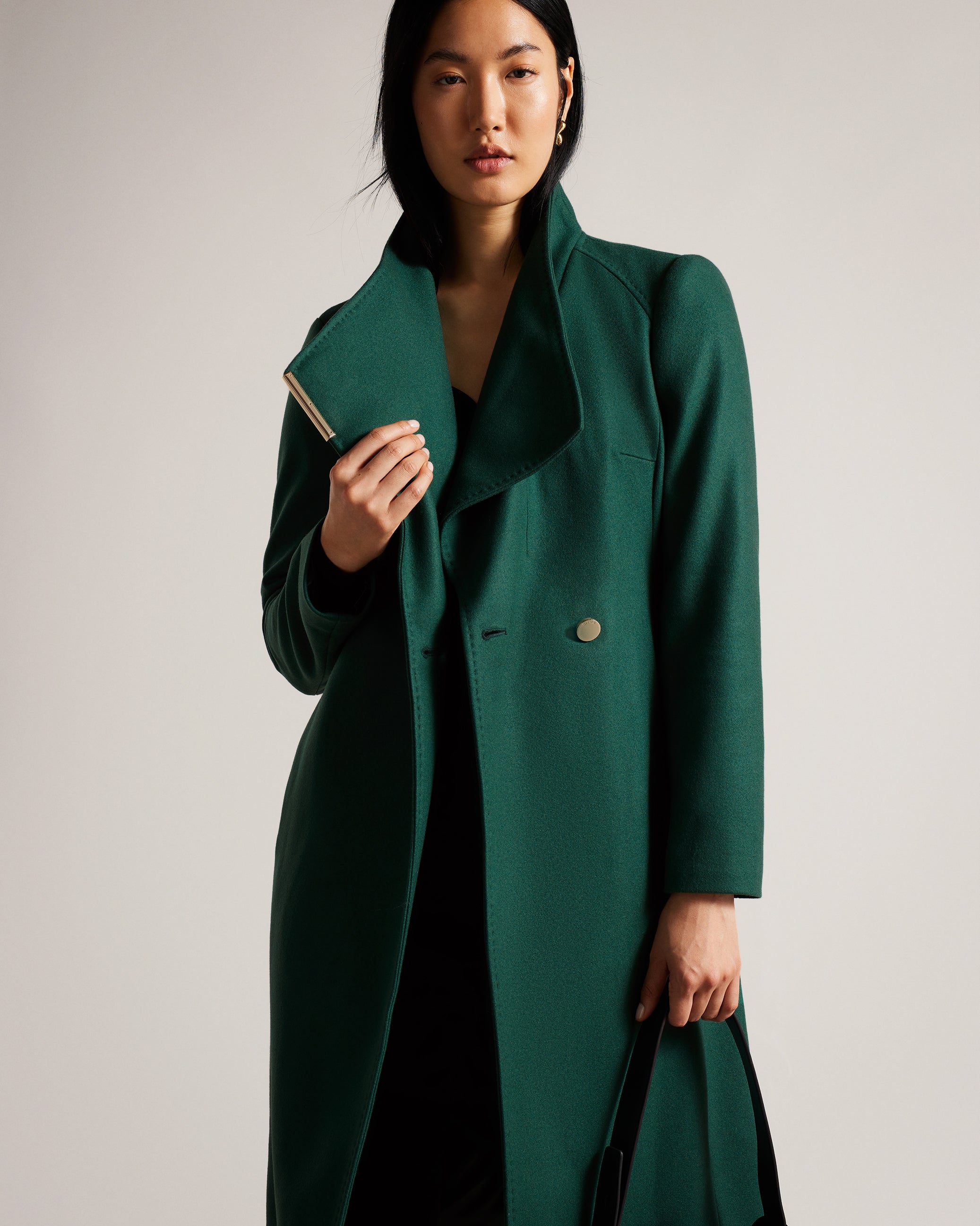 Rose Mid Length Wool Wrap Coat Dk-Green
