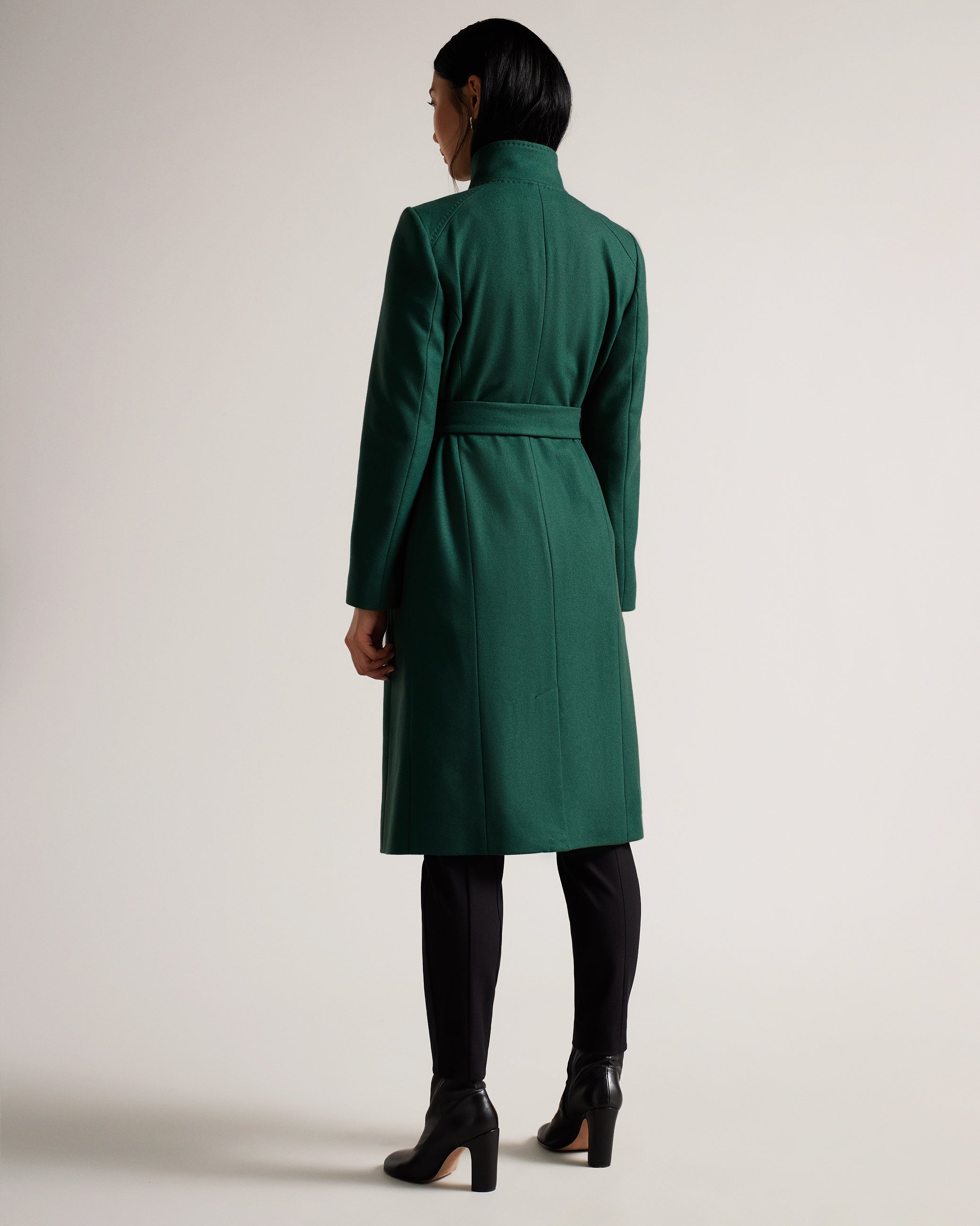 Rose Mid Length Wool Wrap Coat Dk-Green