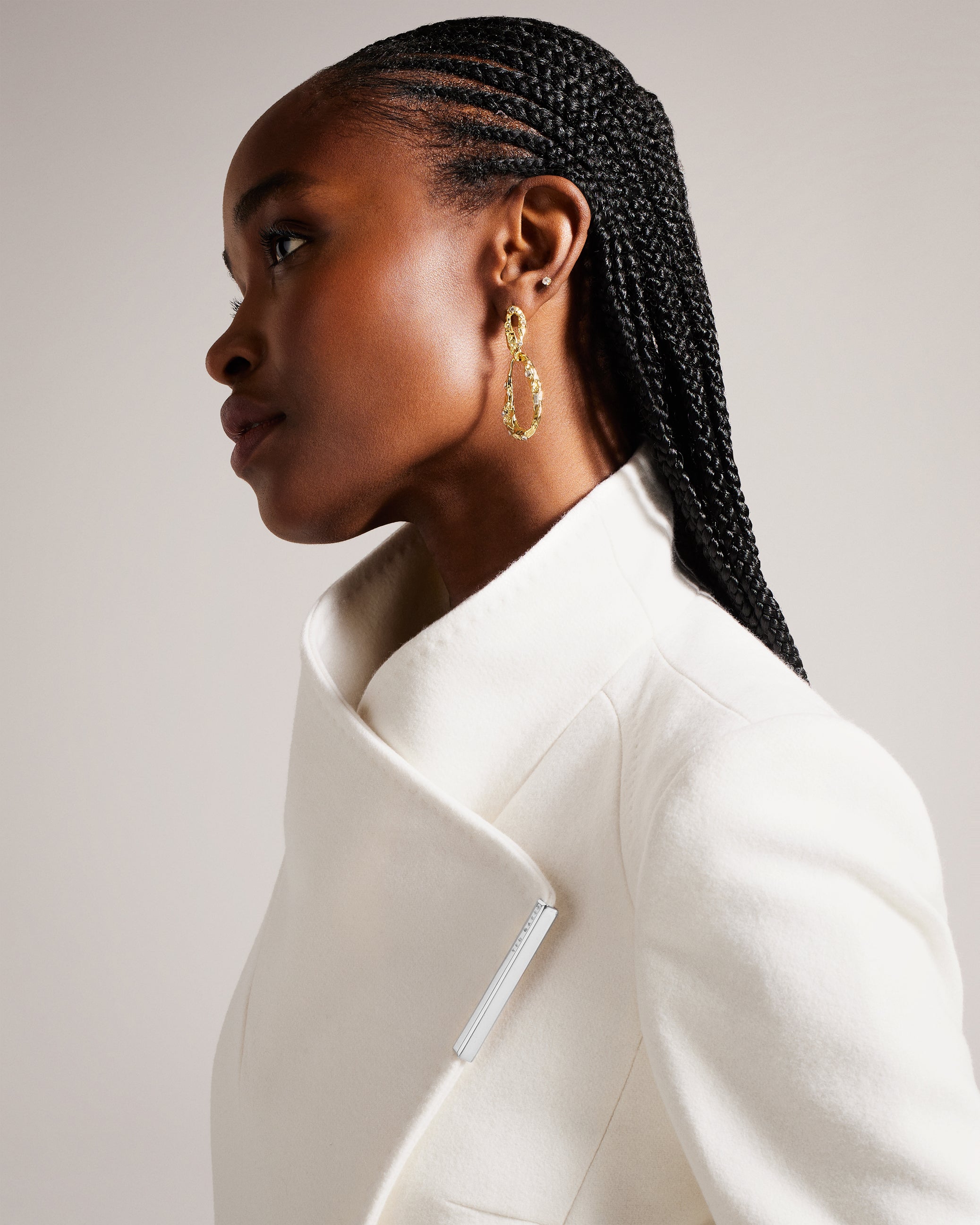 Rose Midi Length Belted Wool Wrap Coat Ivory