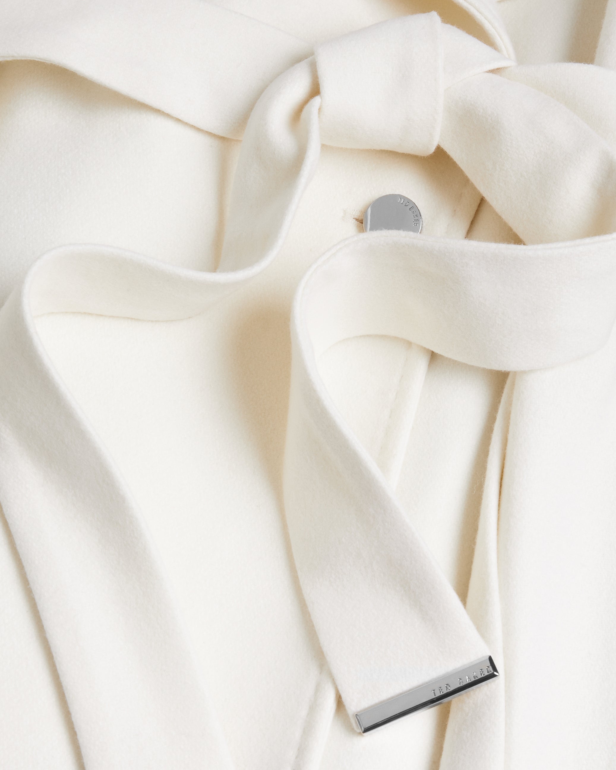 Rose Midi Length Belted Wool Wrap Coat Ivory
