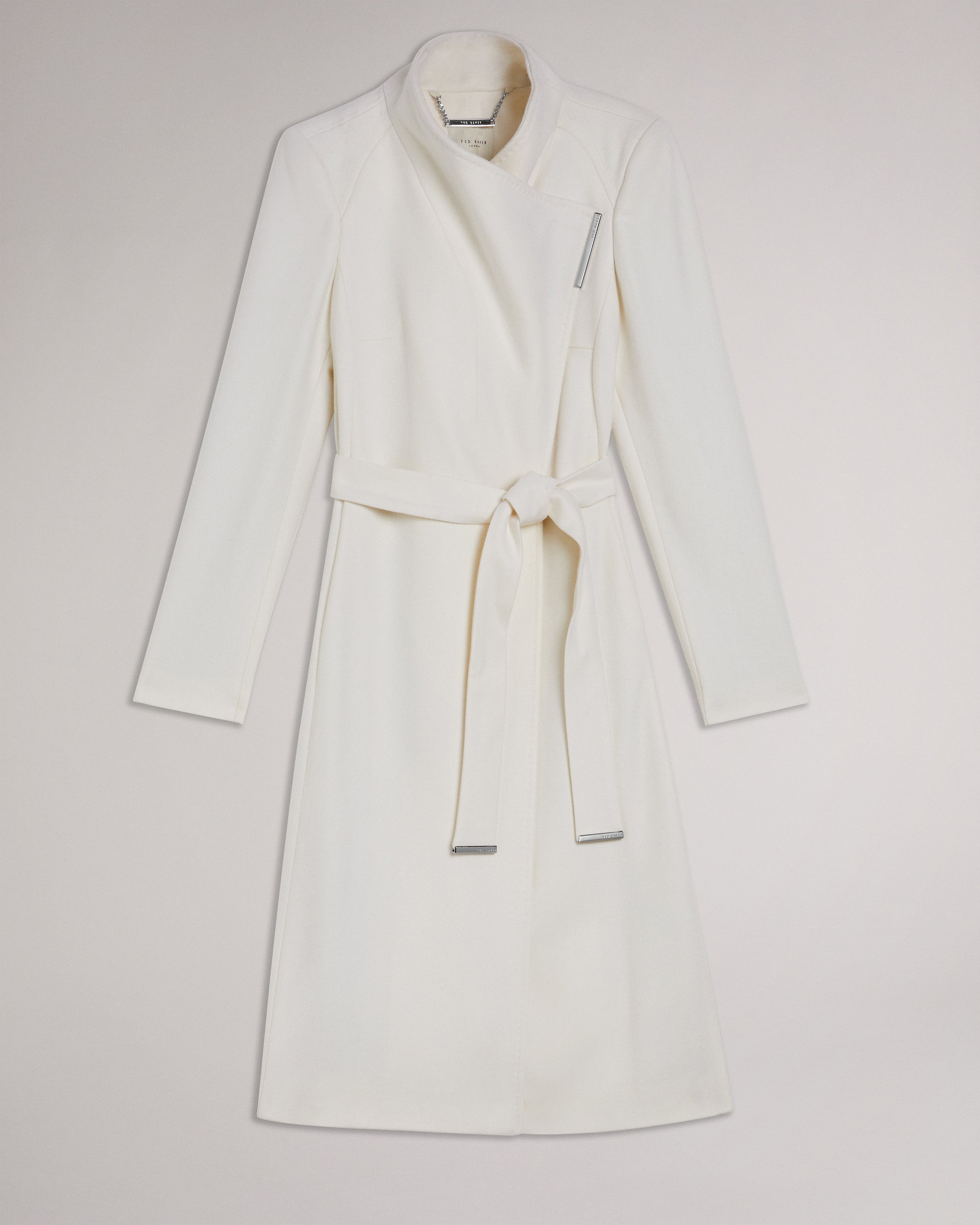 Rose Midi Length Belted Wool Wrap Coat Ivory