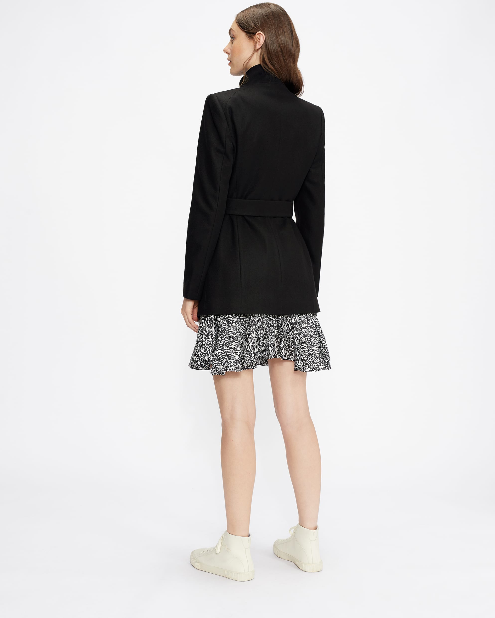 Rosess Wool Wrap Short Coat Black