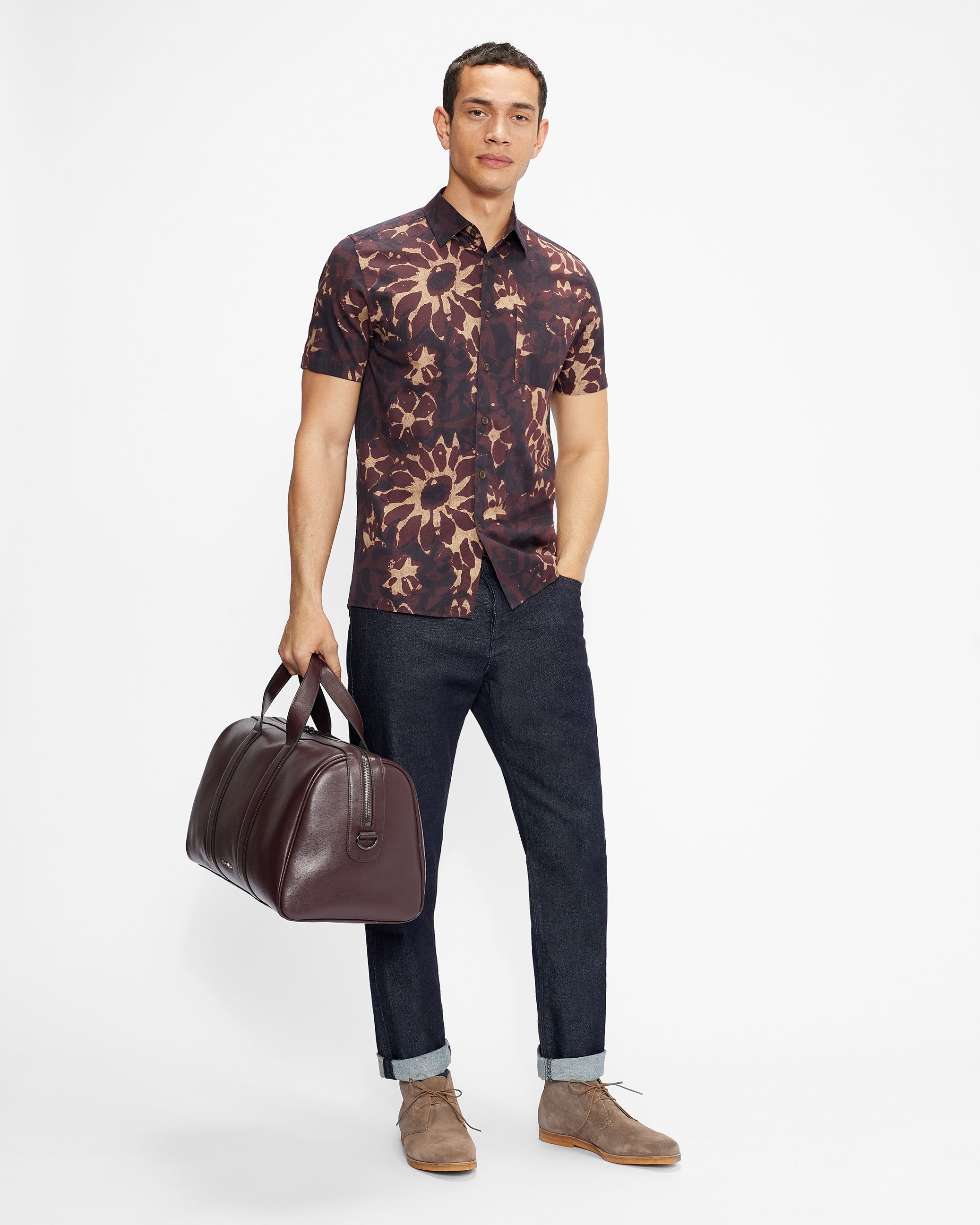 Fidick Saffiano Leather Holdall Oxblood