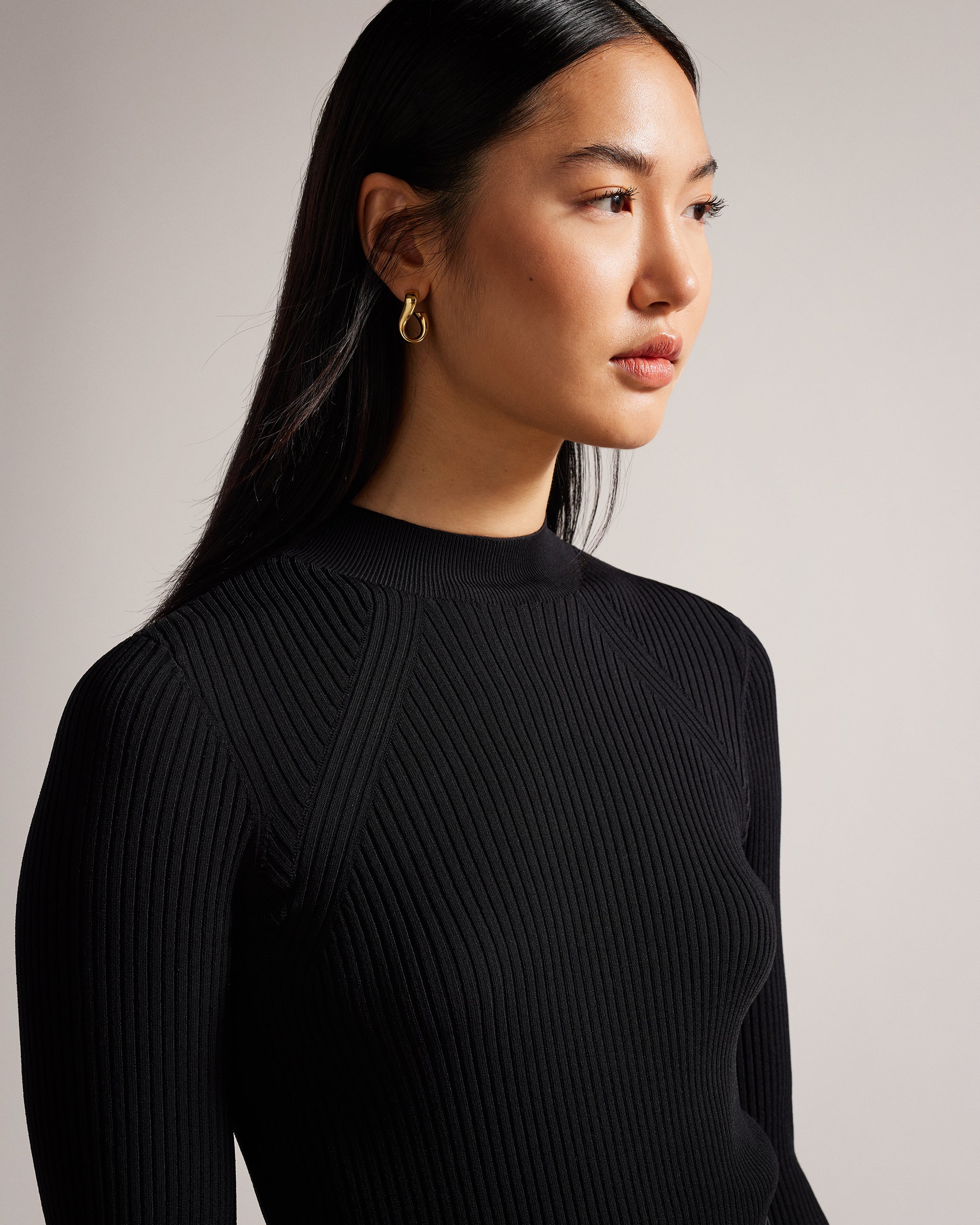 Alltaa Knit Bodice Midi Dress With Faux Leather Skirt Black