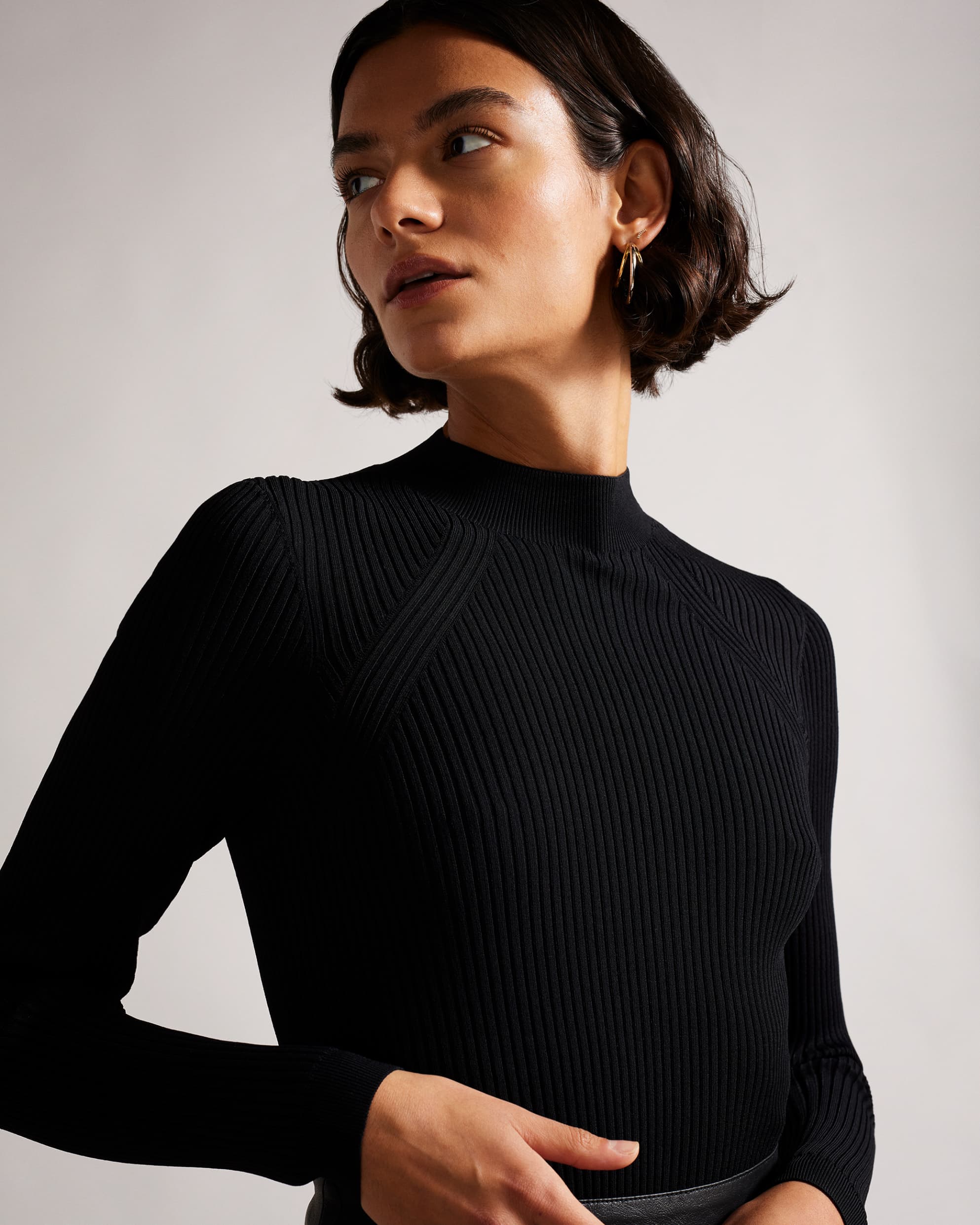 Alltaa Knit Bodice Midi Dress With Faux Leather Skirt Black