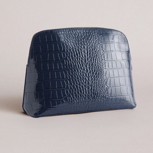 Crocala Croc Detail Debossed Makeup Bag Dk-Blue